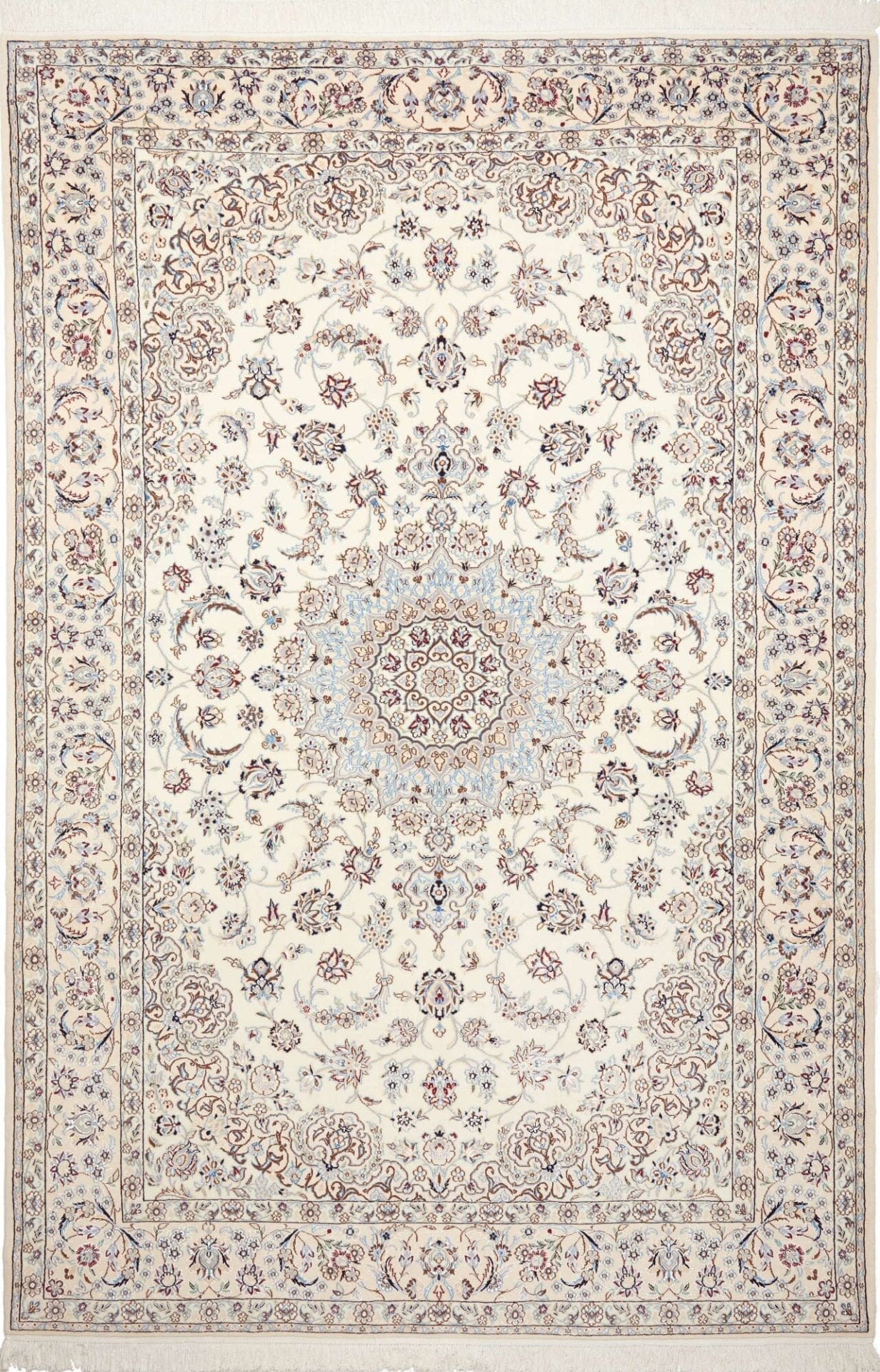 Nain Teppich 205 x 302 cm, florales Muster, handgeknüpft, Perserteppich