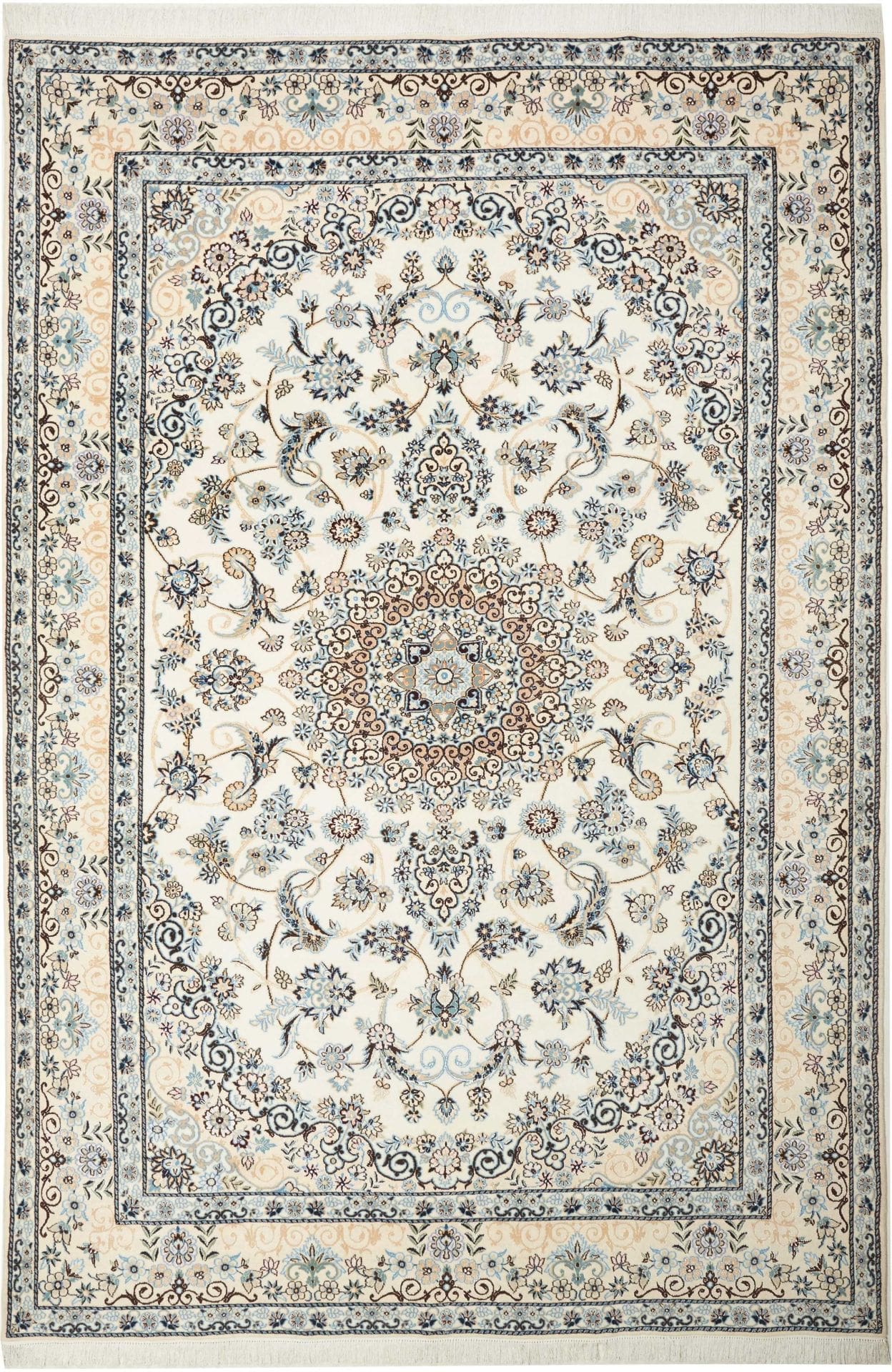 Nain Teppich 205 x 306 cm, florales Muster, handgeknüpft, Perserteppich