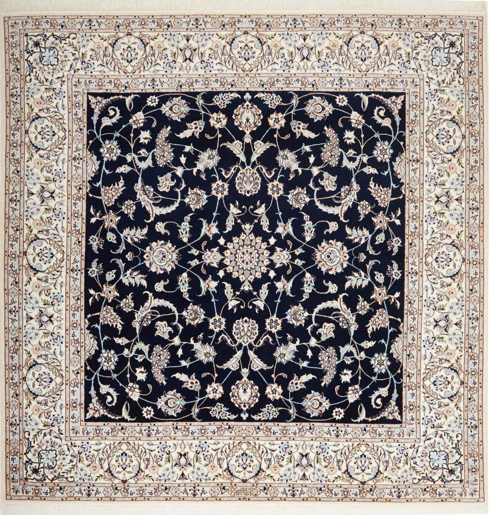 Nain Teppich 205x202 cm, florale Muster, handgeknüpft, Perserteppich