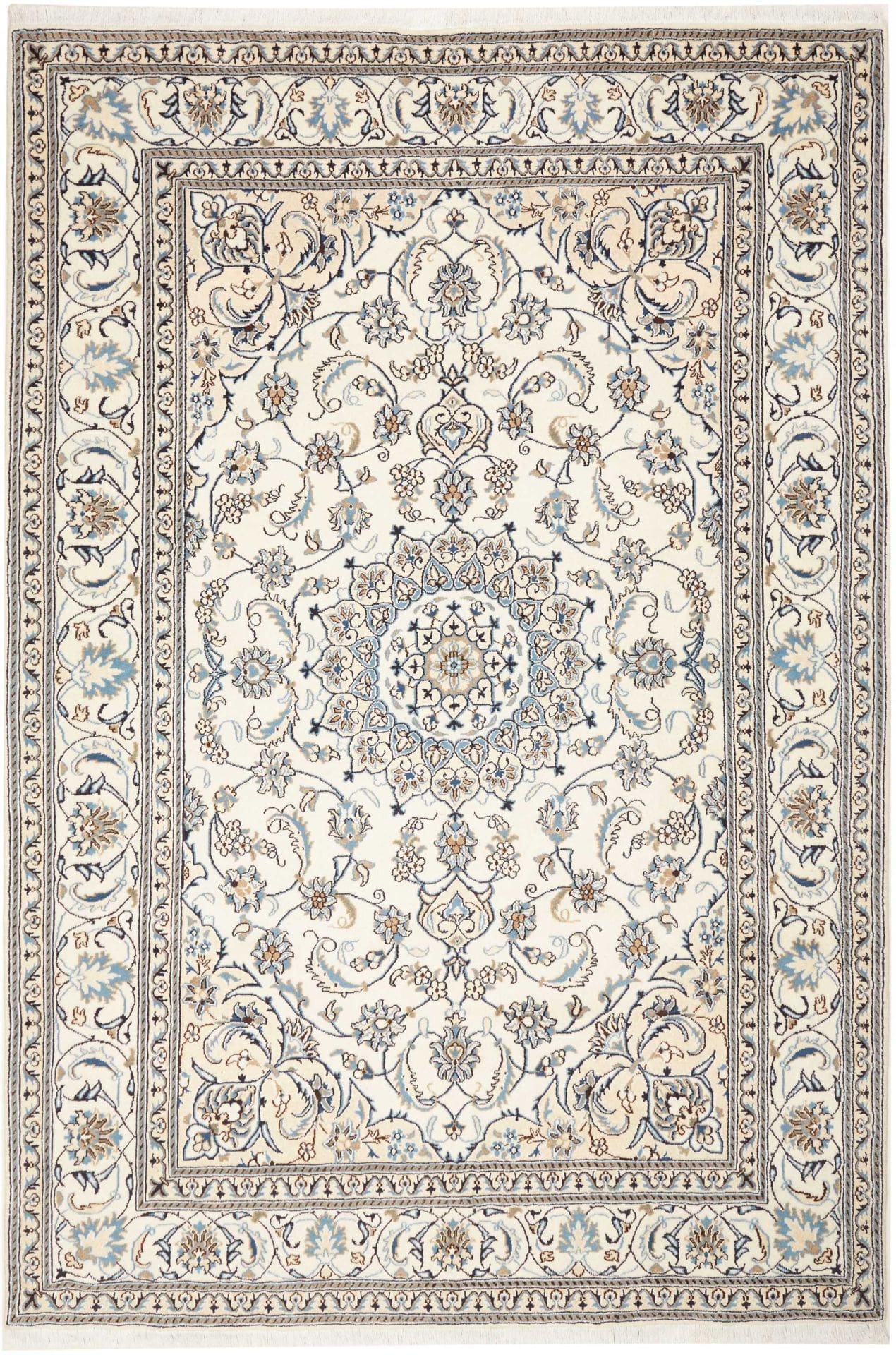 Nain Teppich 207 x 298 cm, florale Muster, handgeknüpft, Perserteppich
