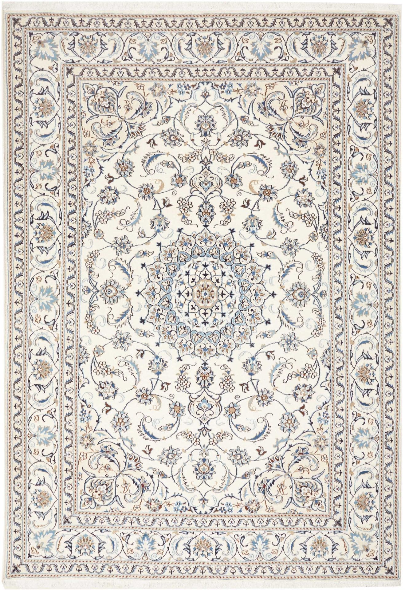Nain Teppich 207 x 303cm, florales Muster, handgeknüpft, Perserteppich