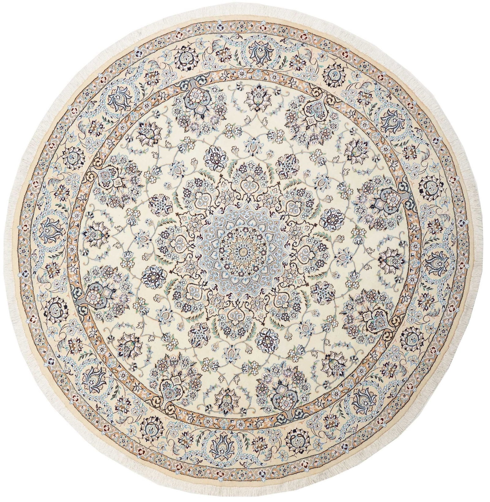 Nain Teppich 208 x 205 cm, florales Design, handgeknüpft, Perserteppich