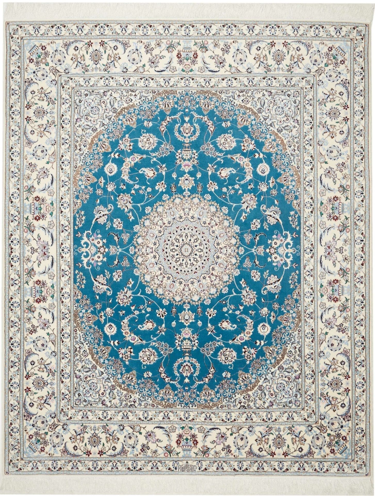 Nain Teppich 208 x 256 cm, handgeknüpft, florales Design, Perserteppich