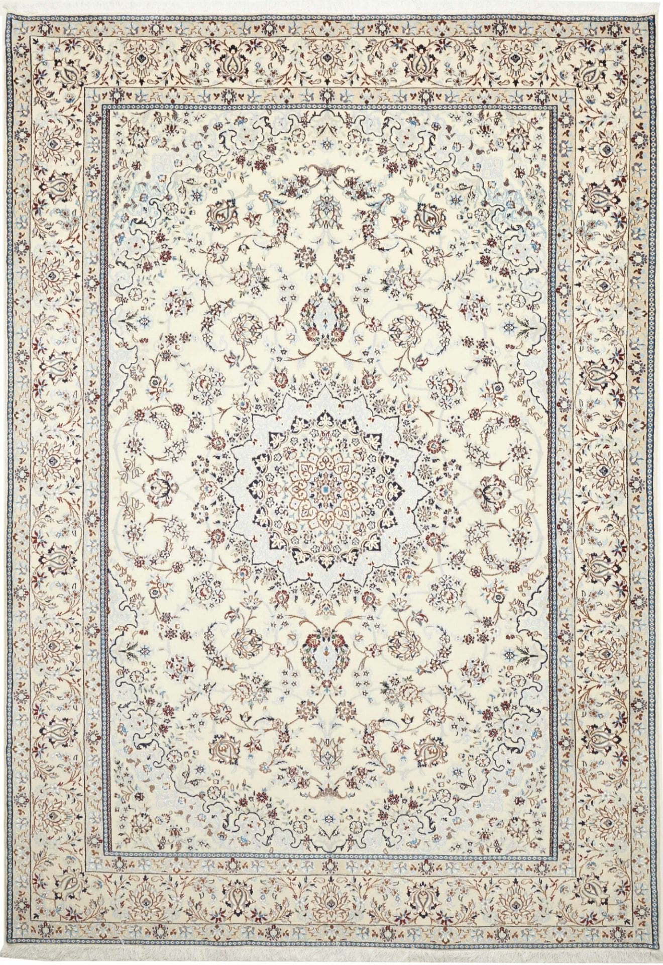 Nain Teppich 208 x 294 cm, florales Muster, handgeknüpft, Perserteppich
