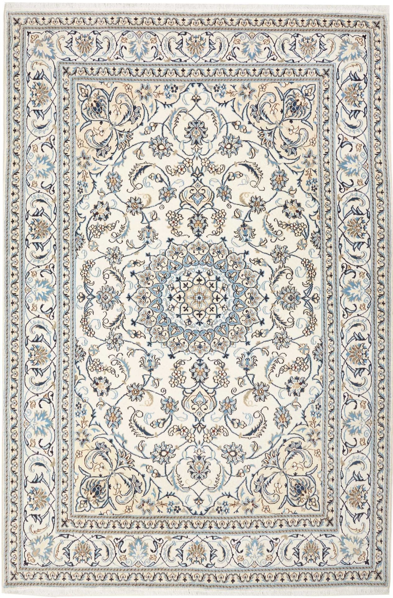 Nain Teppich 208 x 305 cm, florales Muster, handgeknüpft Perserteppich