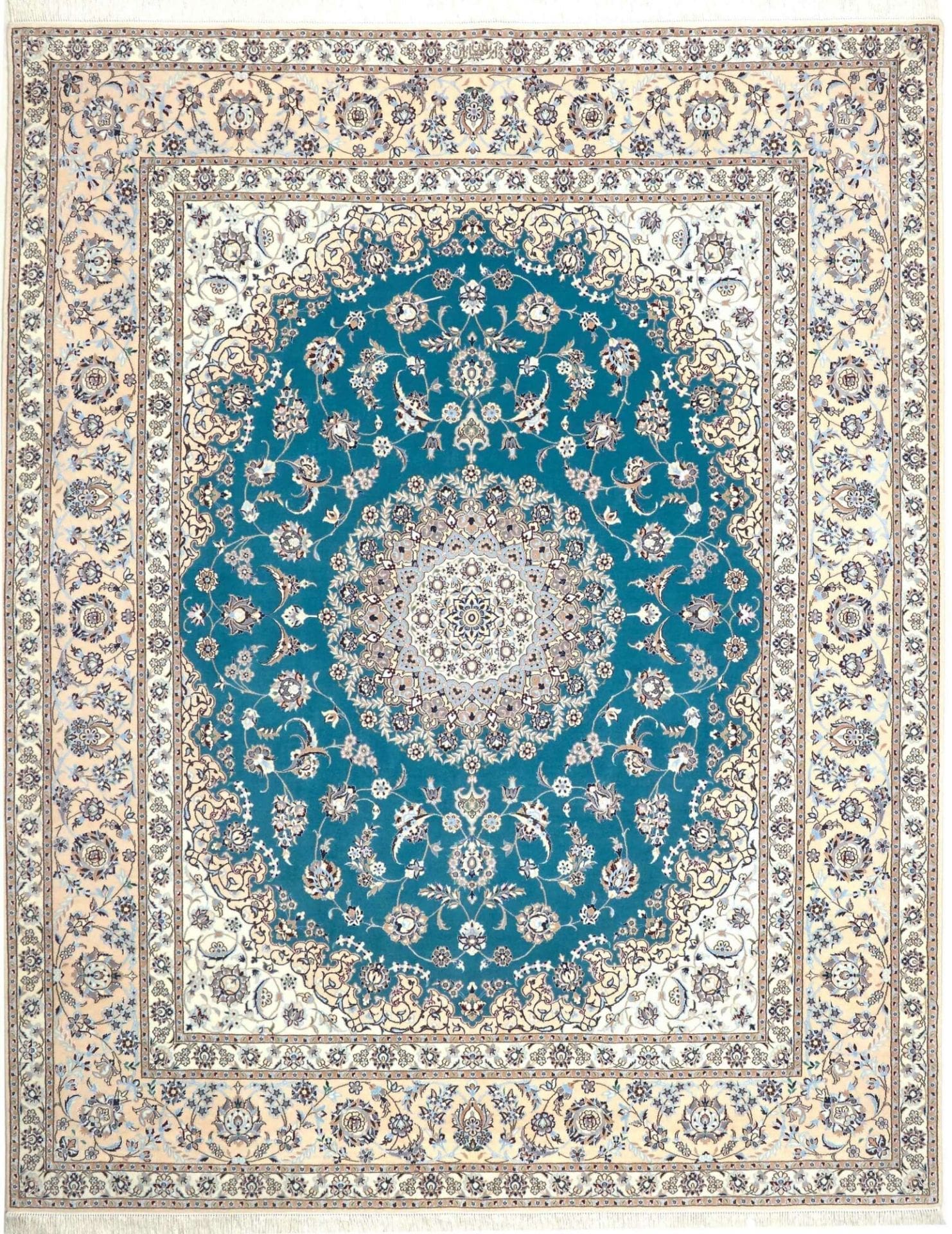 Nain Teppich 210 x 260 cm, florale Muster, Schurwolle, handgeknüpft