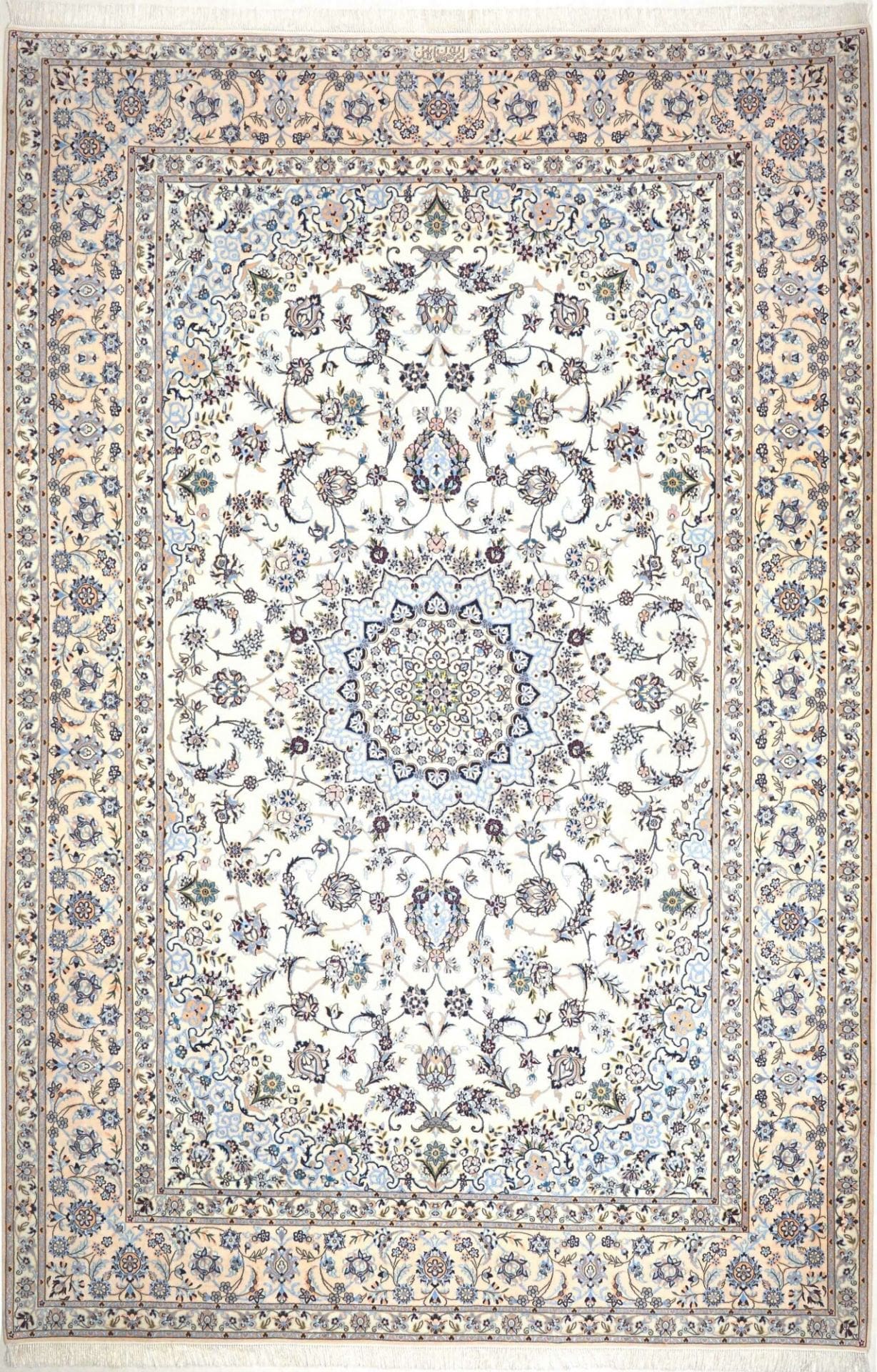 Nain Teppich 210 x 310 cm, florales Design, handgeknüpft, Perserteppich
