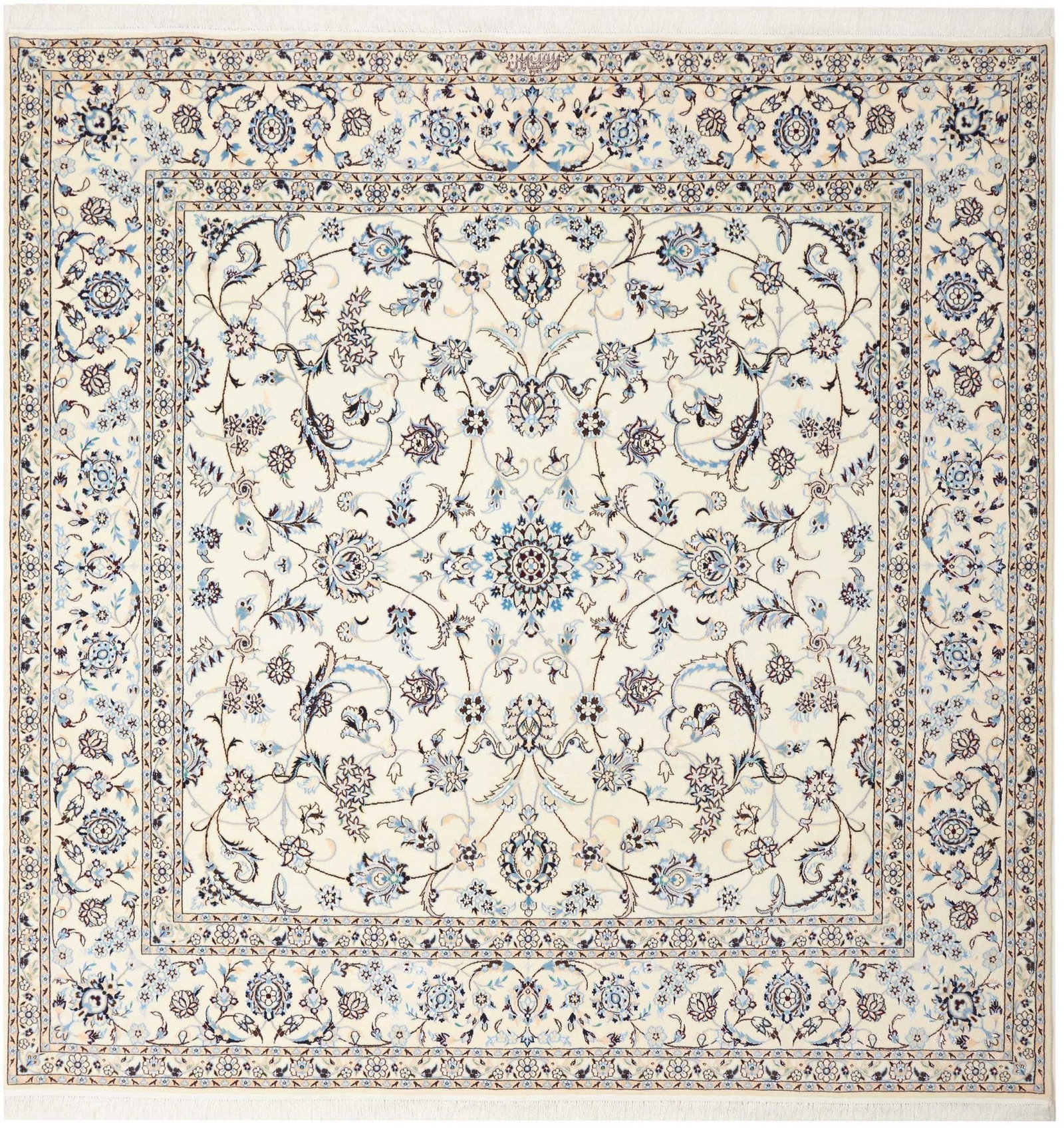 Nain Teppich 211 x 210cm, florales Muster, handgeknüpft, Perserteppich