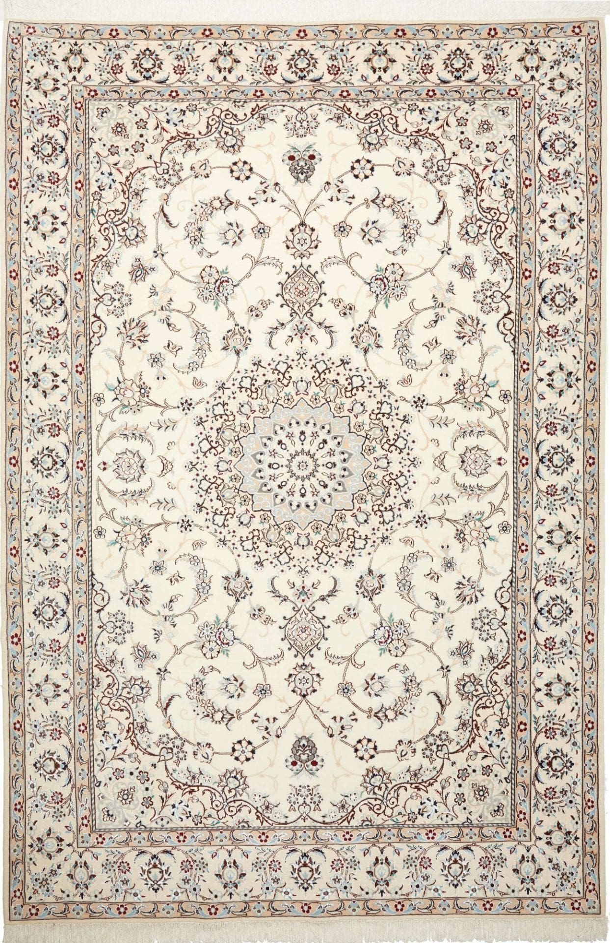 Nain Teppich 211 x 312cm – florales Muster, handgeknüpft, Perserteppich