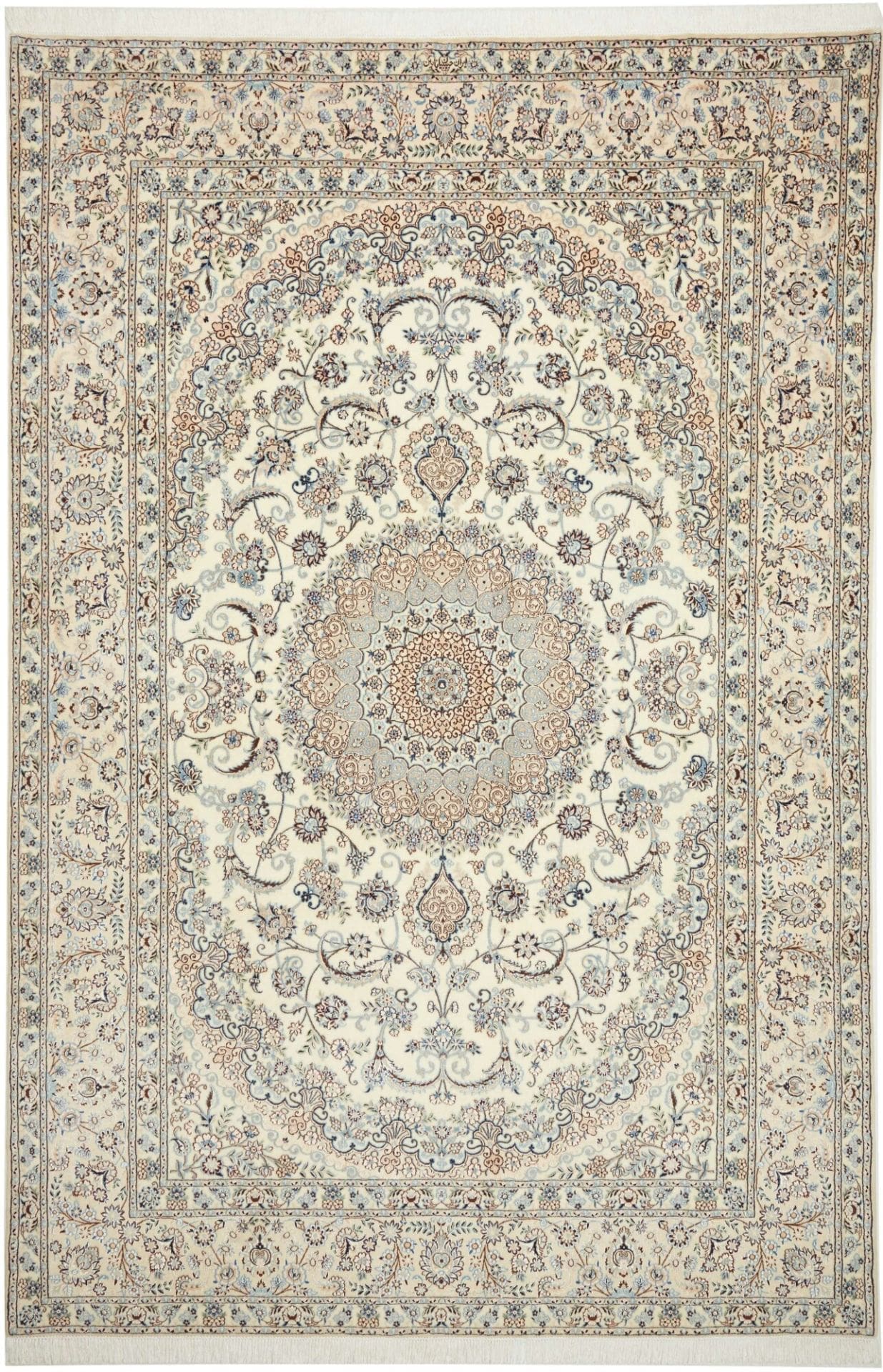 Nain Teppich 211 x 317cm, florale Muster, handgeknüpft, Perserteppich