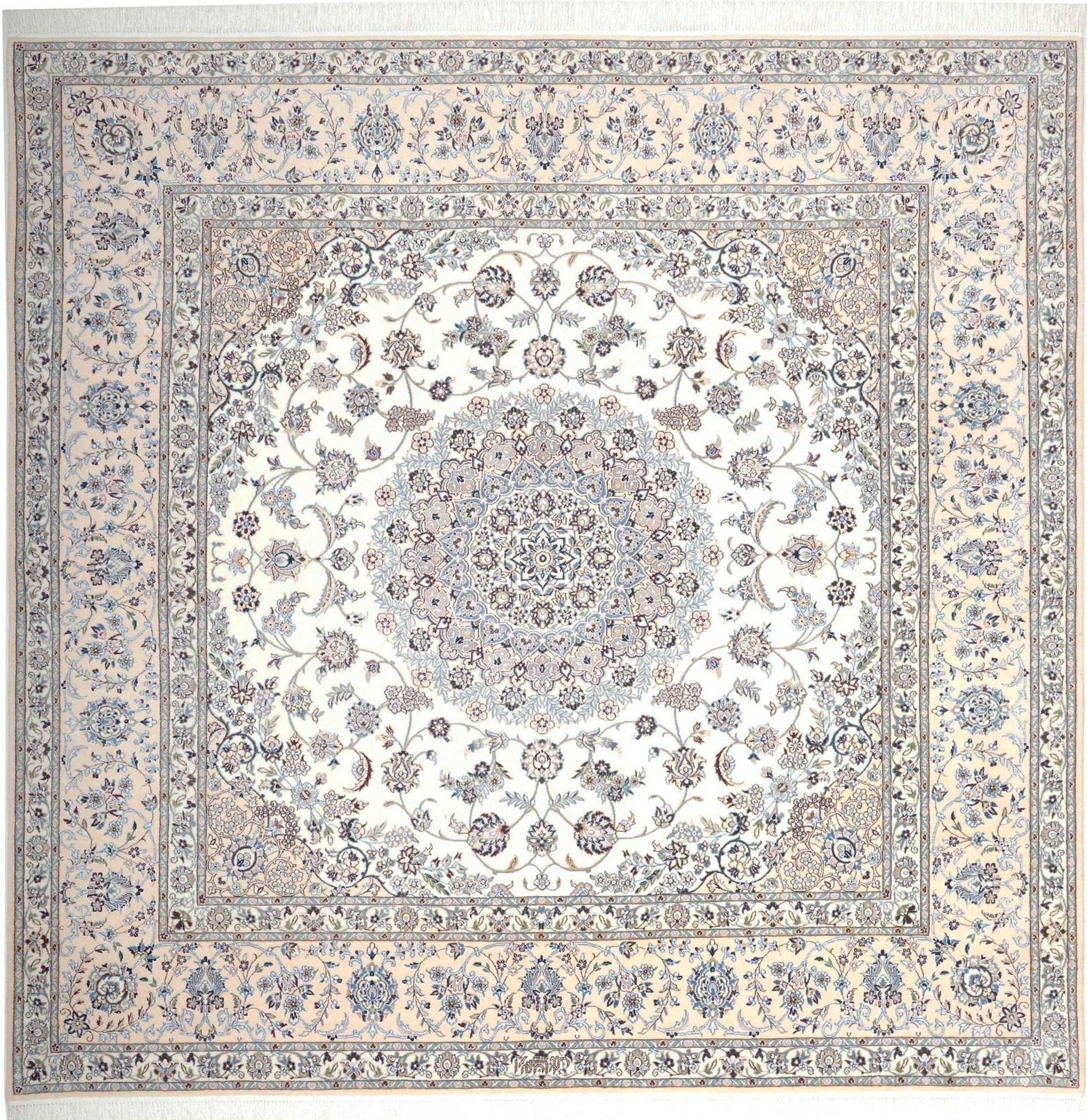Nain Teppich 212 x 205 cm, handgeknüpft, florale Muster, Perserteppich
