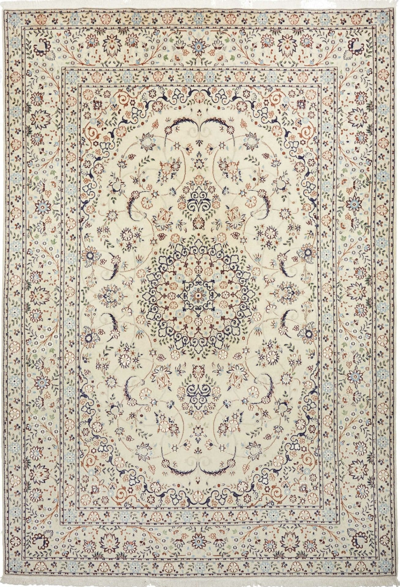 Nain Teppich 213 x 307cm, florale Muster, handgeknüpft, Perserteppich