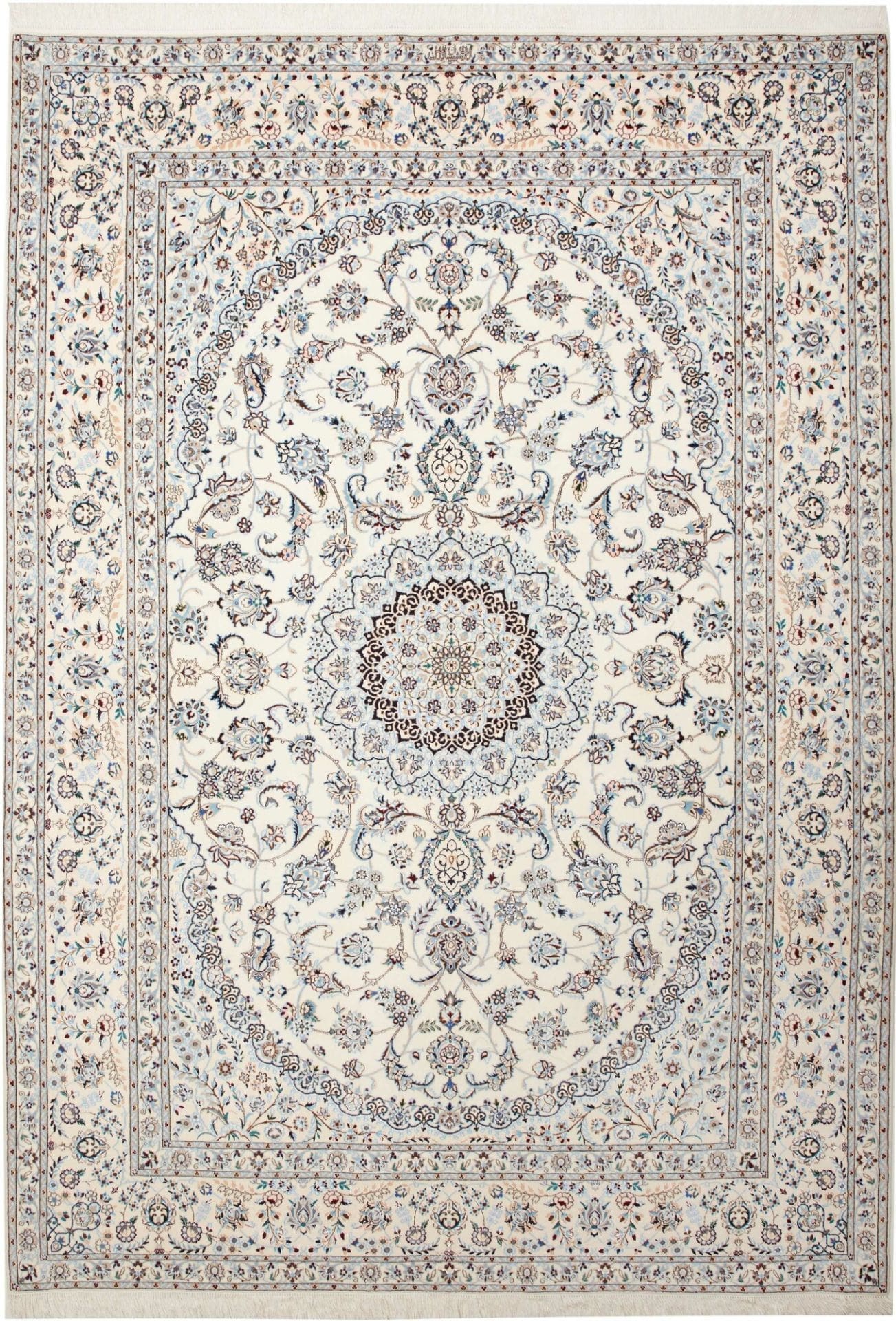 Nain Teppich 214 x 303 cm, florales Muster, handgeknüpft