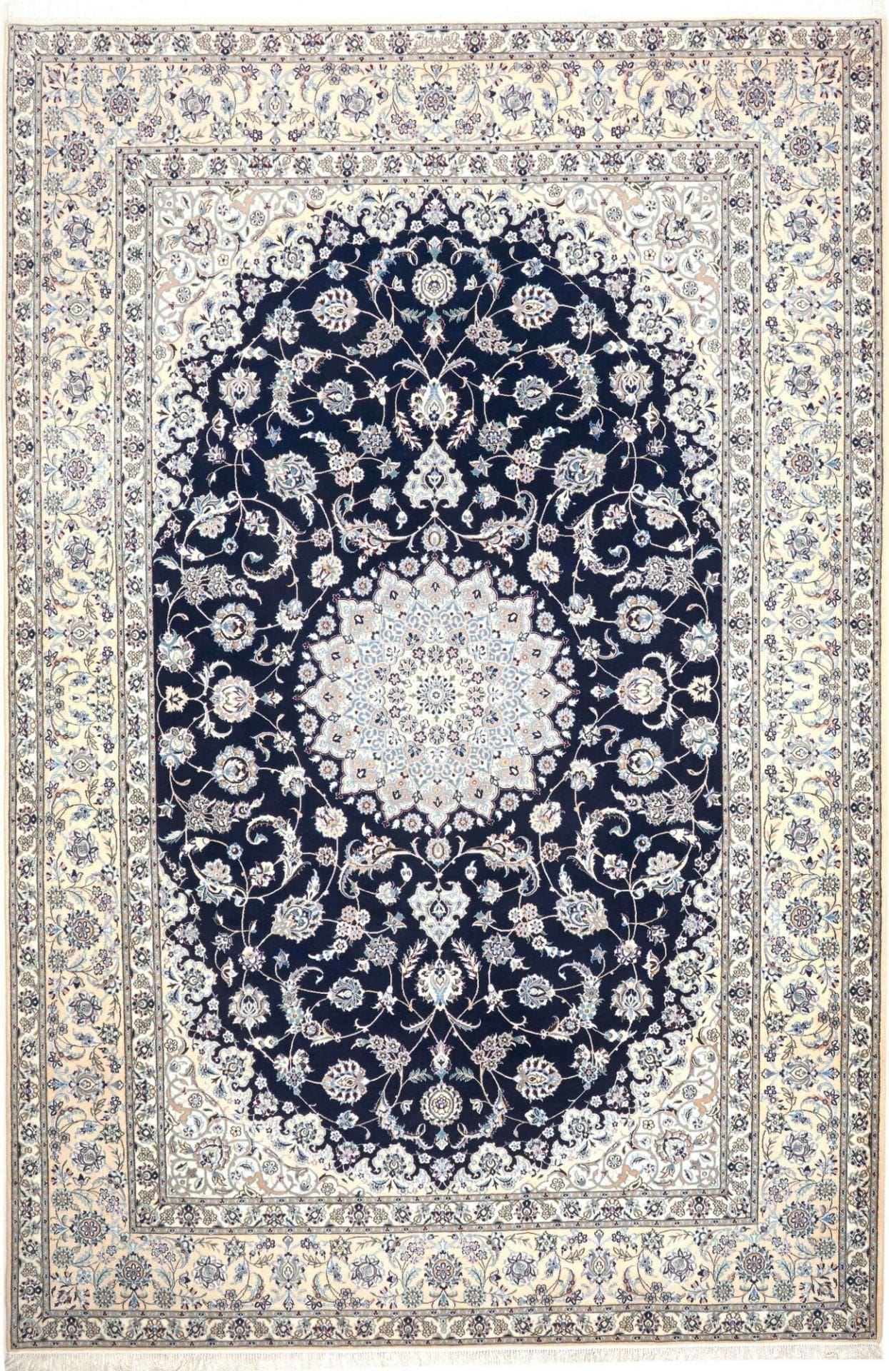 Nain Teppich 214 x 317cm, florales Muster, handgeknüpft, Perserteppich