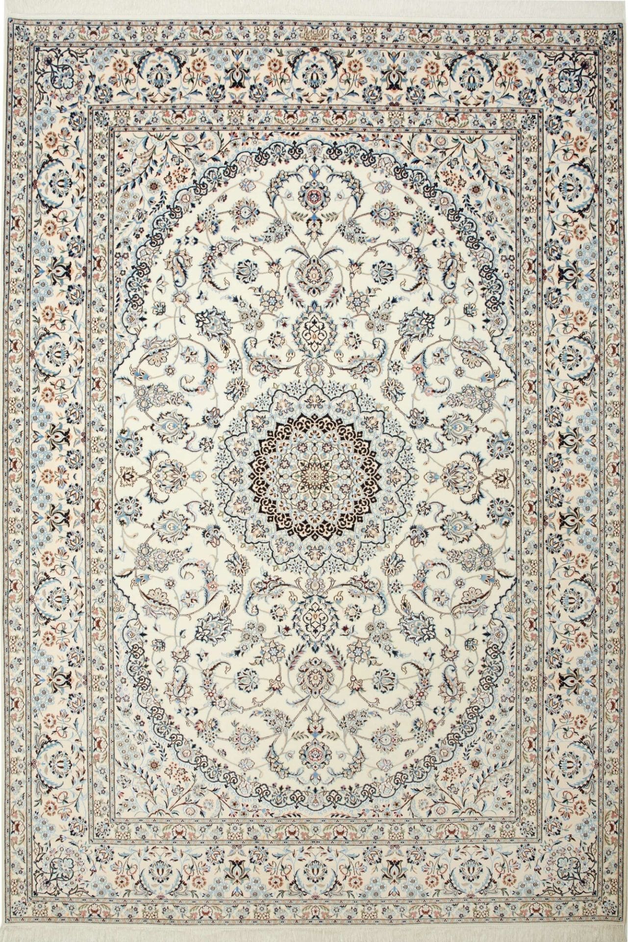 Nain Teppich 215 x 314 cm, florales Muster, handgeknüpft, Perserteppich