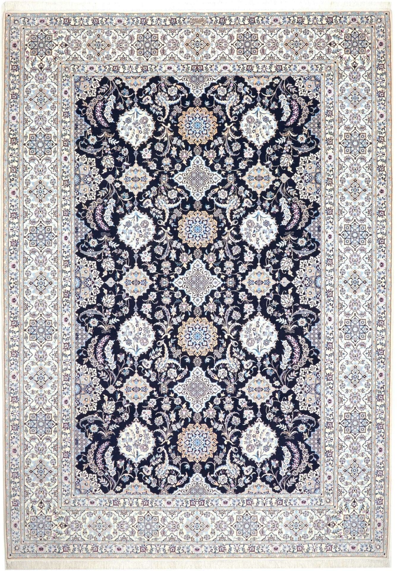 Nain Teppich 220 x 305cm, florales Muster, Schurwolle, handgeknüpft