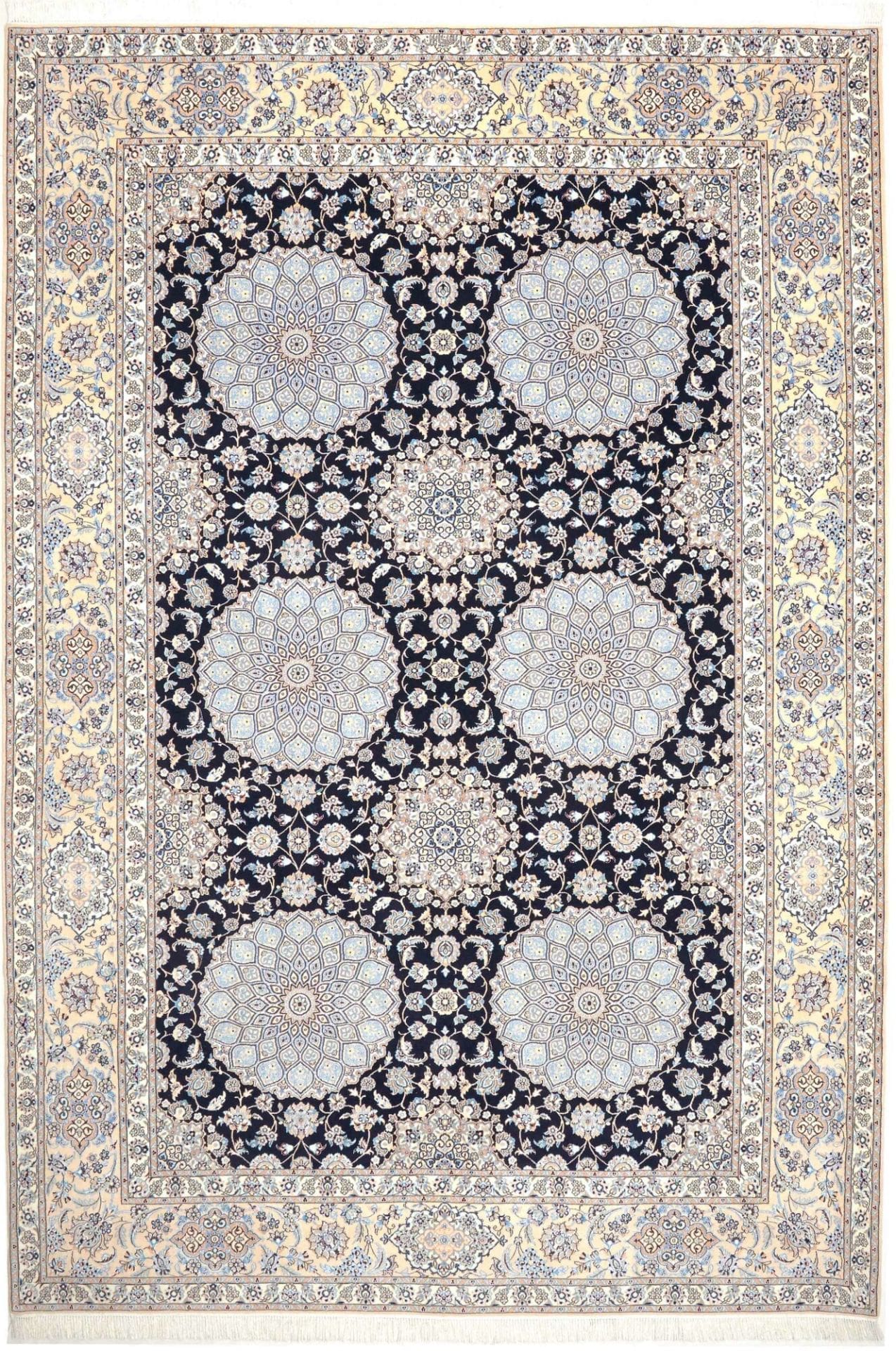 Nain Teppich 220 x 316cm, florales Muster, Schurwolle, handgeknüpft