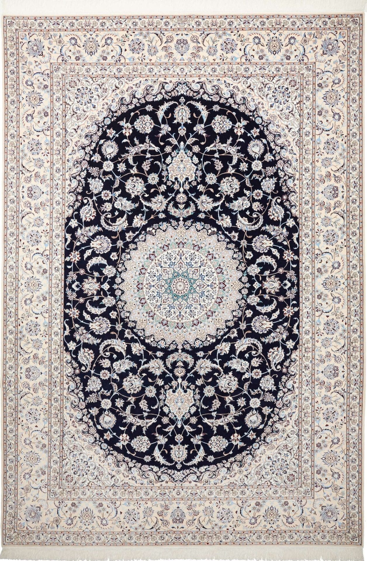 Nain Teppich 223 x 320 cm, florales Design, handgeknüpft, Perserteppich