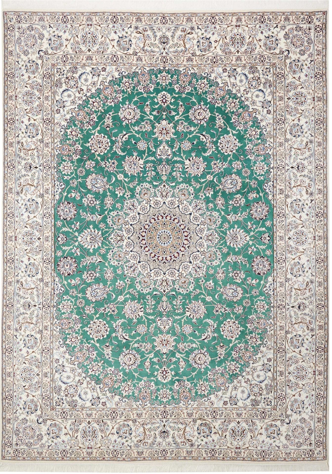 Nain Teppich 255 x 350 cm, florale Muster, handgeknüpft, Perserteppich