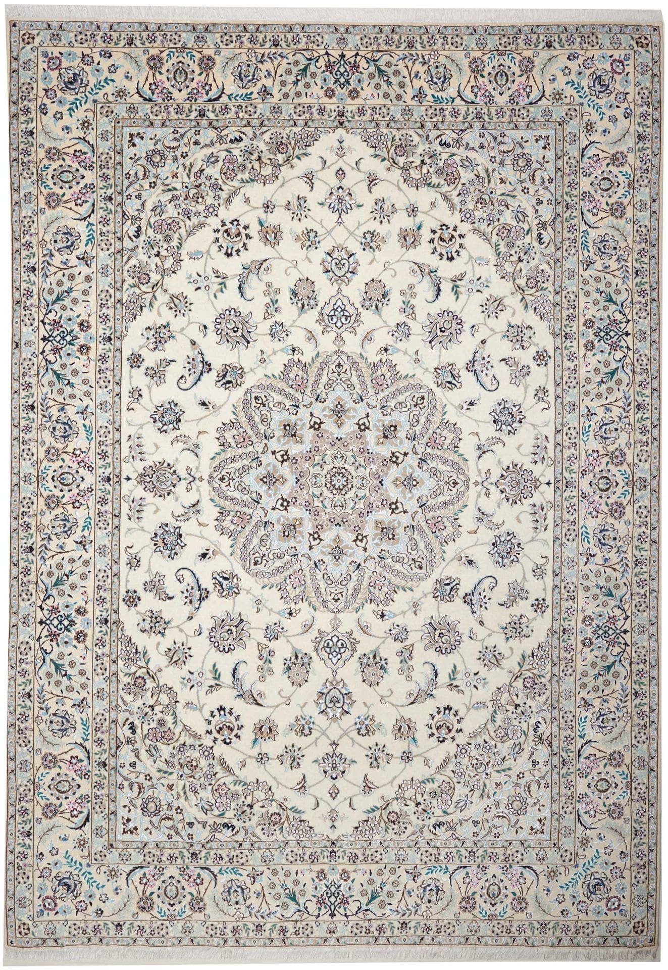 Nain Teppich 256 x 360 cm, florale Muster, handgeknüpft, Perserteppich