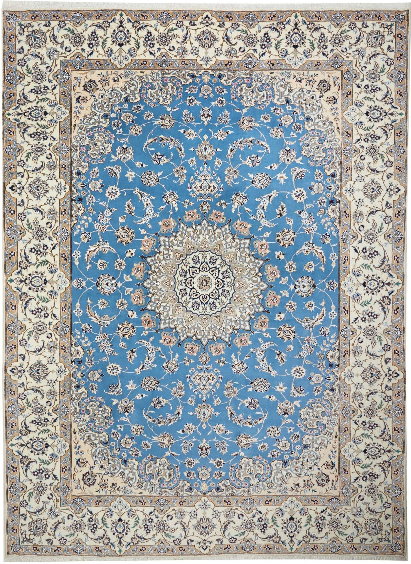 Nain Teppich 258 x 350 cm, florale Muster, handgeknüpft, Perserteppich