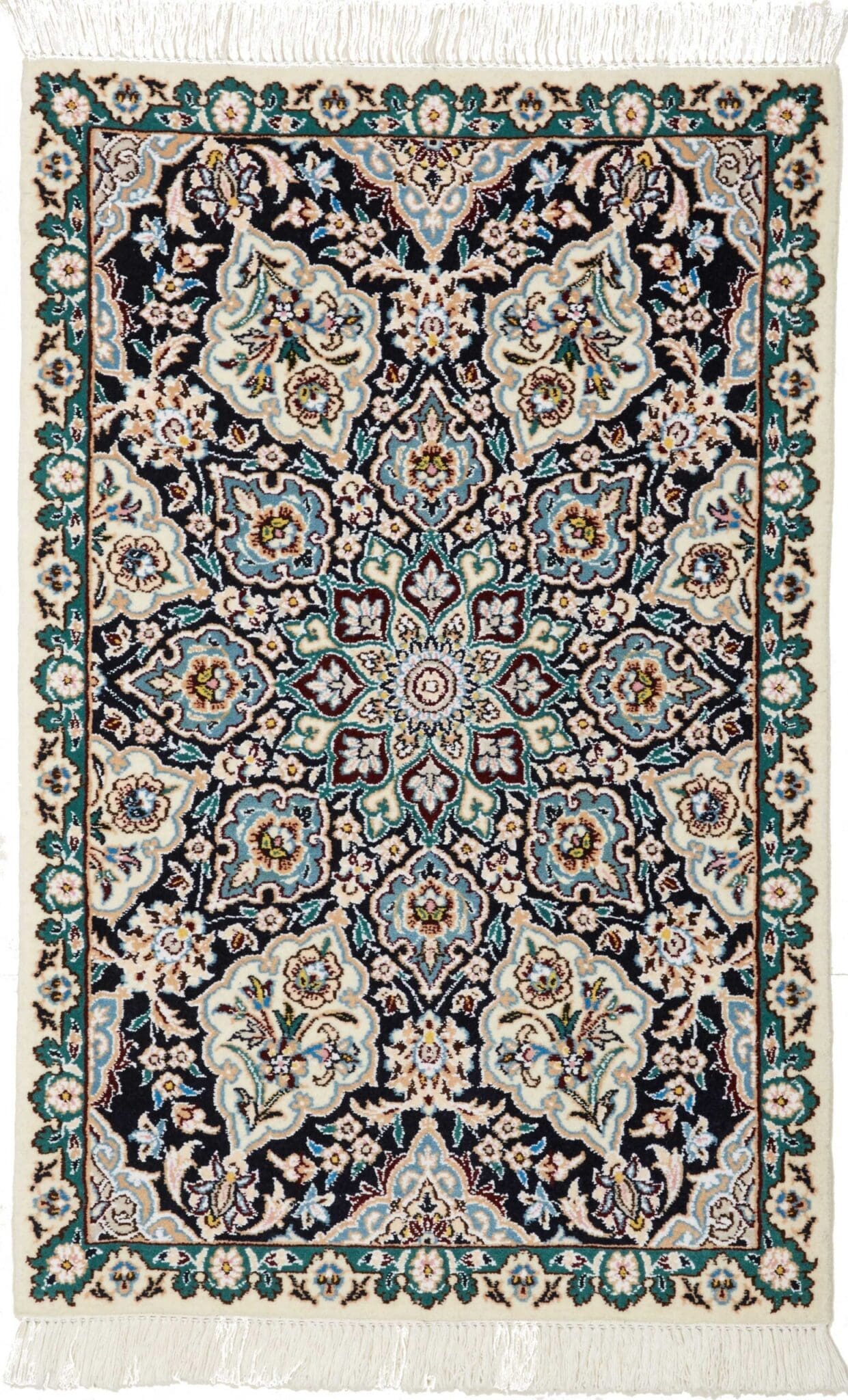 Nain Teppich 61 x 90 cm, florales Design, Schurwolle, handgeknüpft