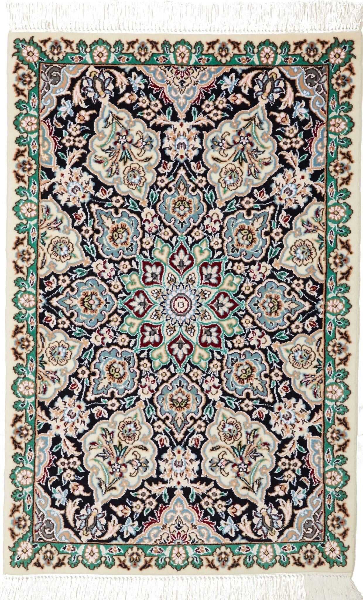 Nain Teppich 62 x 90cm, florales Muster, Schurwolle, handgeknüpft