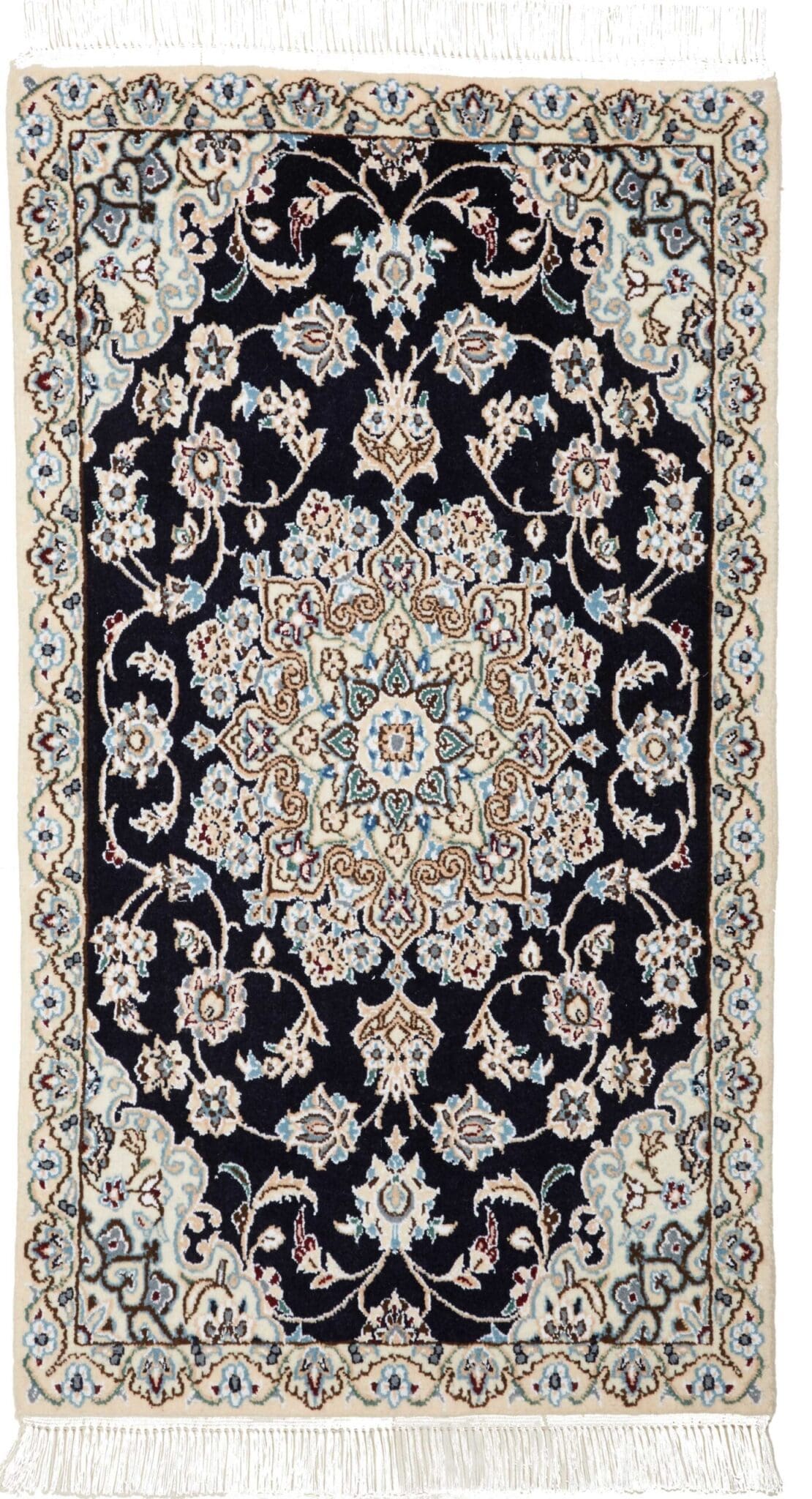 Nain Teppich 63 x 105cm, florale Muster, handgeknüpft, Perserteppich