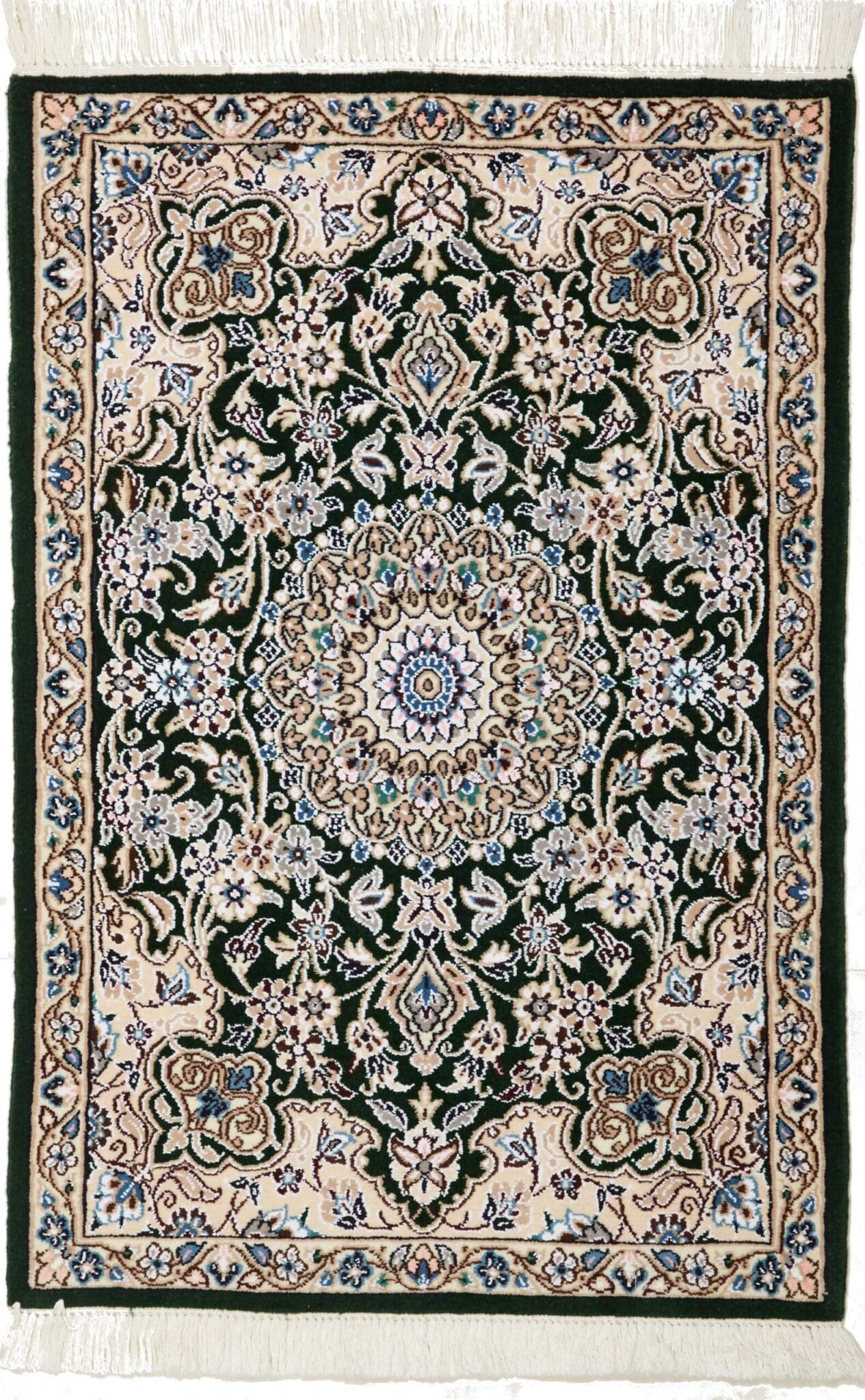 Nain Teppich 63 x 87 cm, florales Muster, Schurwolle, handgeknüpft