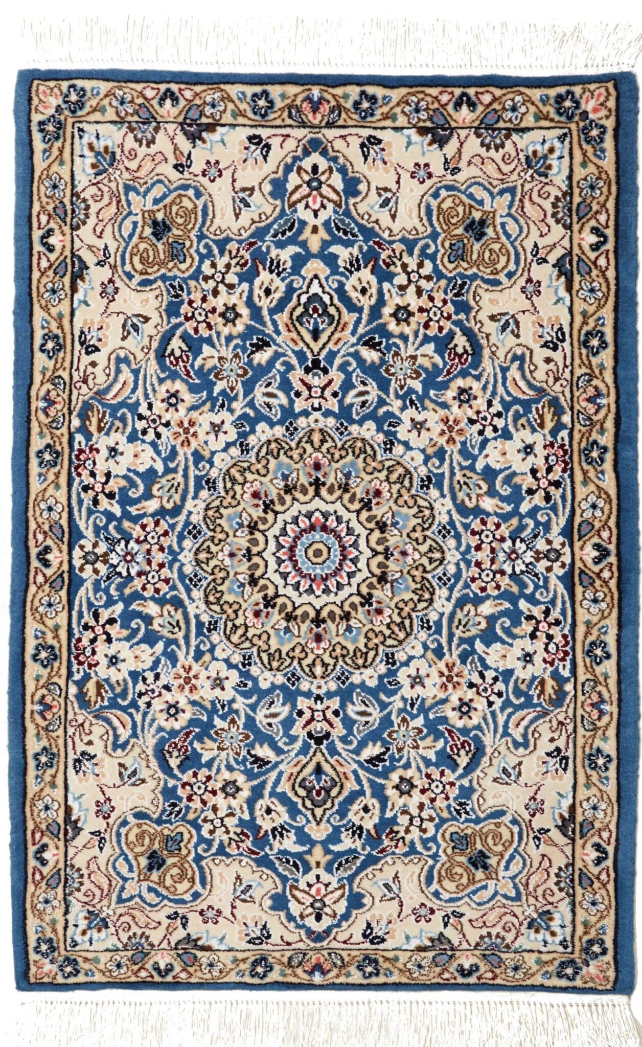 Nain Teppich 63 x 90 cm, florale Muster, handgeknüpft, Perserteppich