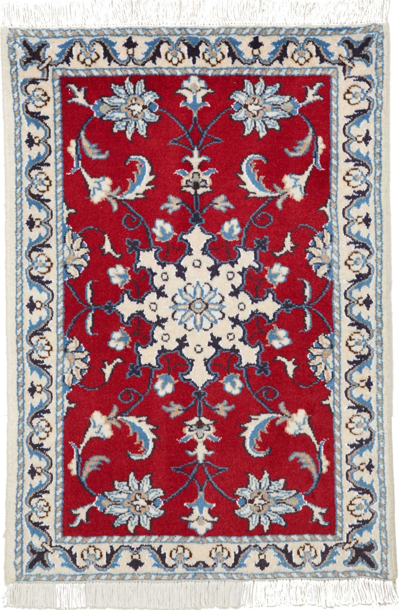 Nain Teppich 63 x 90 cm, florales Design, handgeknüpft, Perserteppich