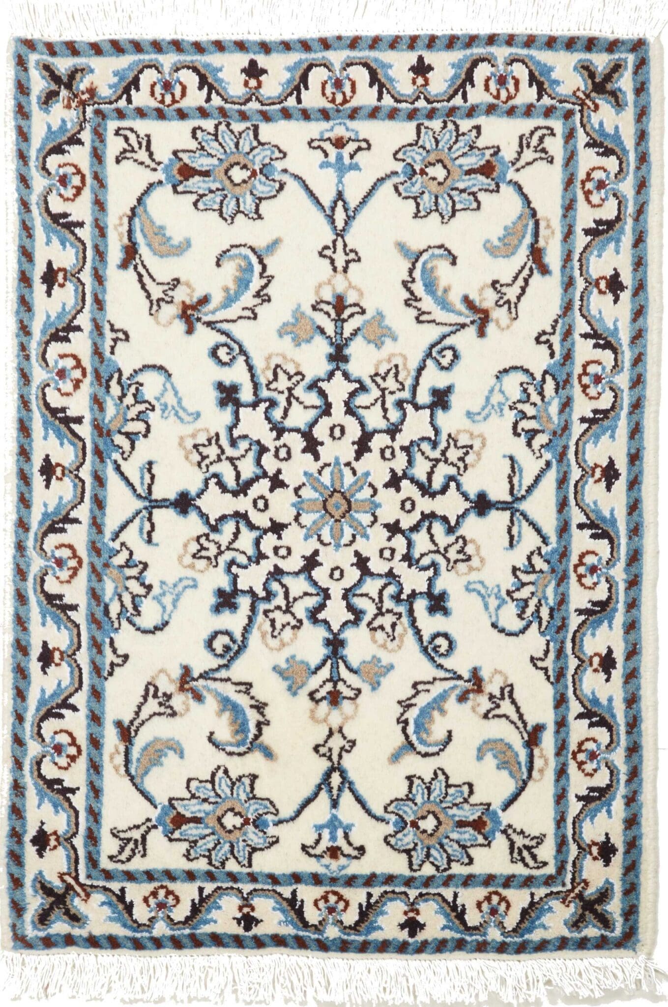 Nain Teppich 63 x 90cm, florale Muster, Schurwolle, handgeknüpft