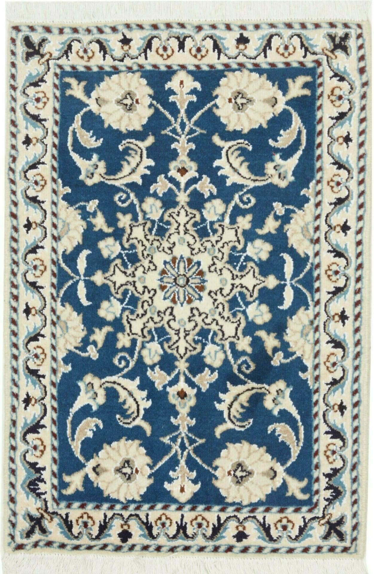 Nain Teppich 63 x 90cm, florale Muster, Schurwolle, handgeknüpft