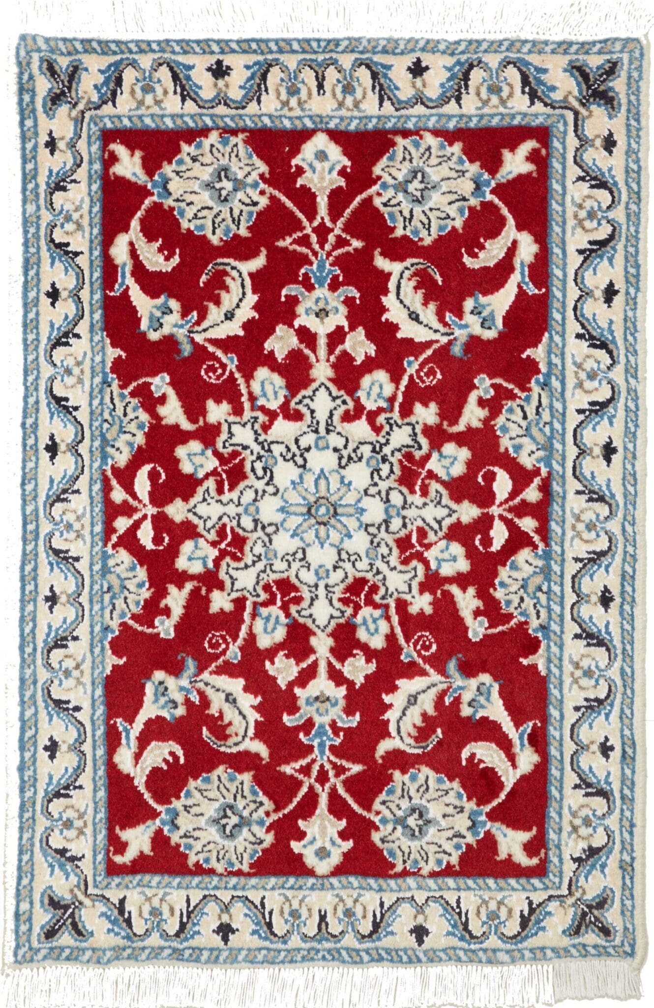 Nain Teppich 63 x 90cm, handgeknüpft, florale Muster, Schurwolle