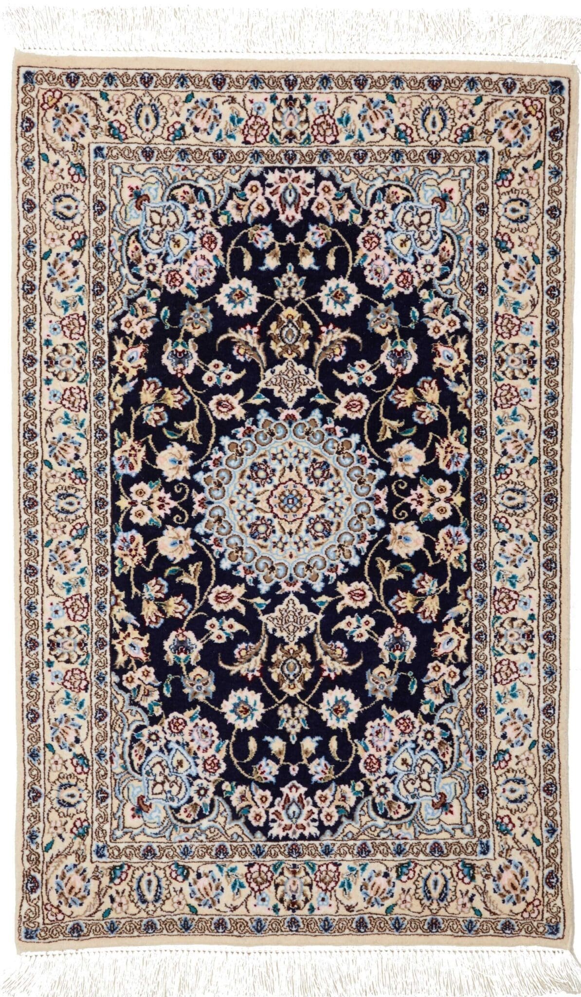 Nain Teppich 63 x 94 cm, florales Muster, handgeknüpft, Perserteppich