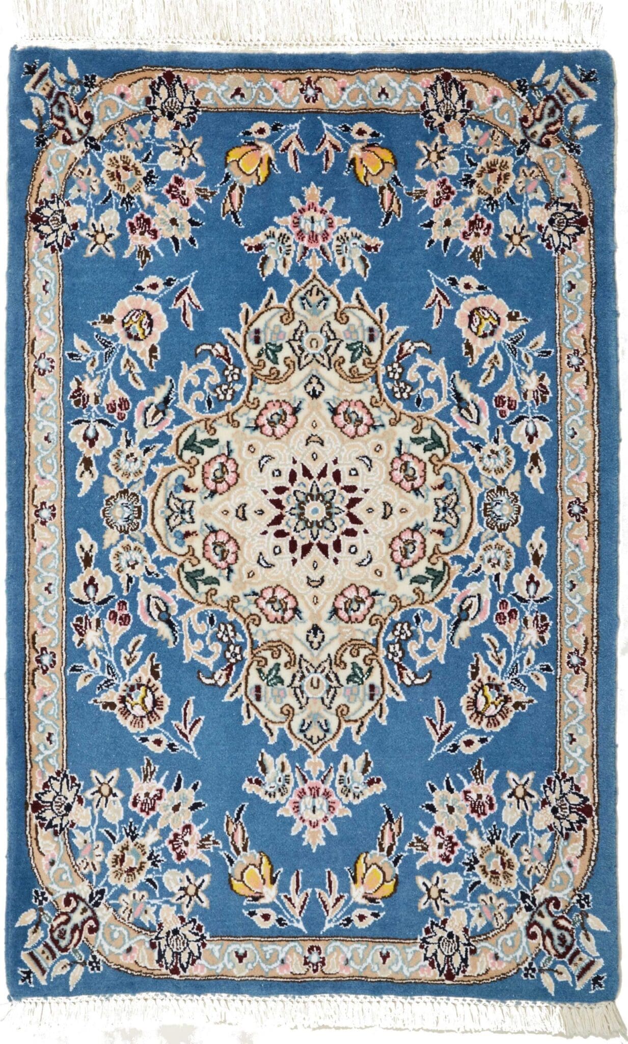 Nain Teppich 63 x 96cm, florales Design, handgeknüpft, Perserteppich