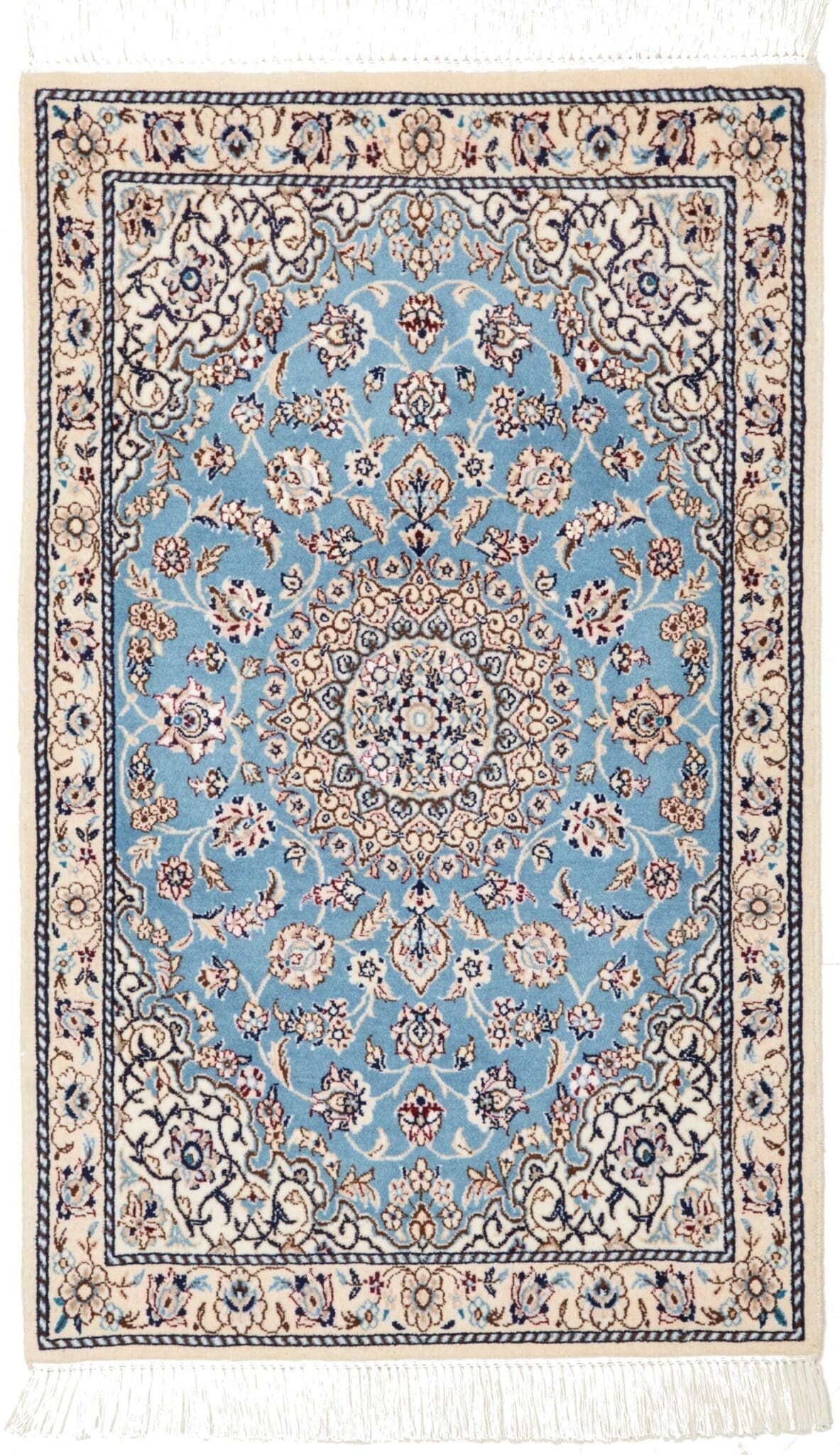 Nain Teppich 63 x 97 cm, florales Muster, handgeknüpft, Perserteppich