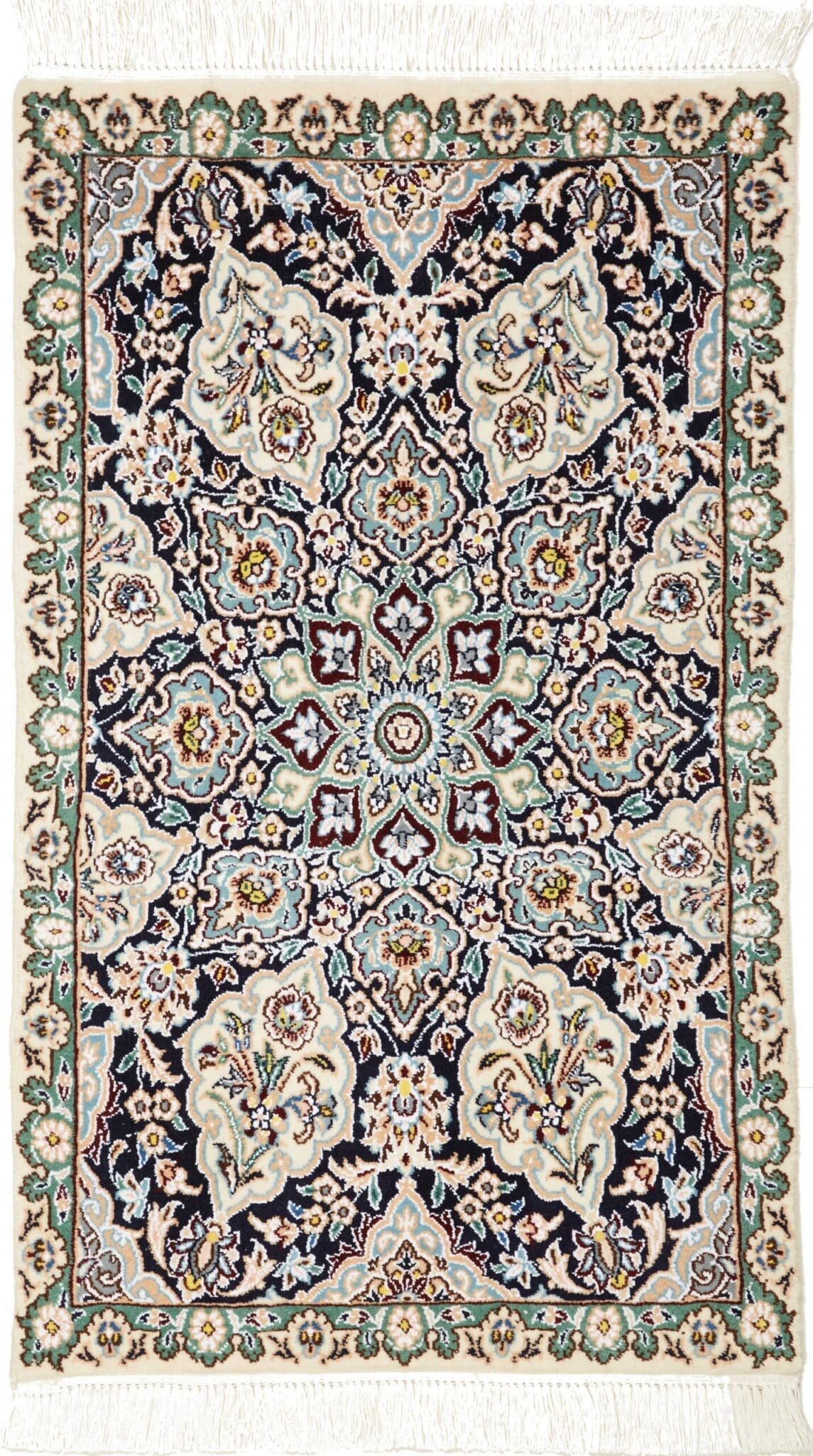 Nain Teppich 63 x 97cm, florales Muster, handgeknüpft, Perserteppich