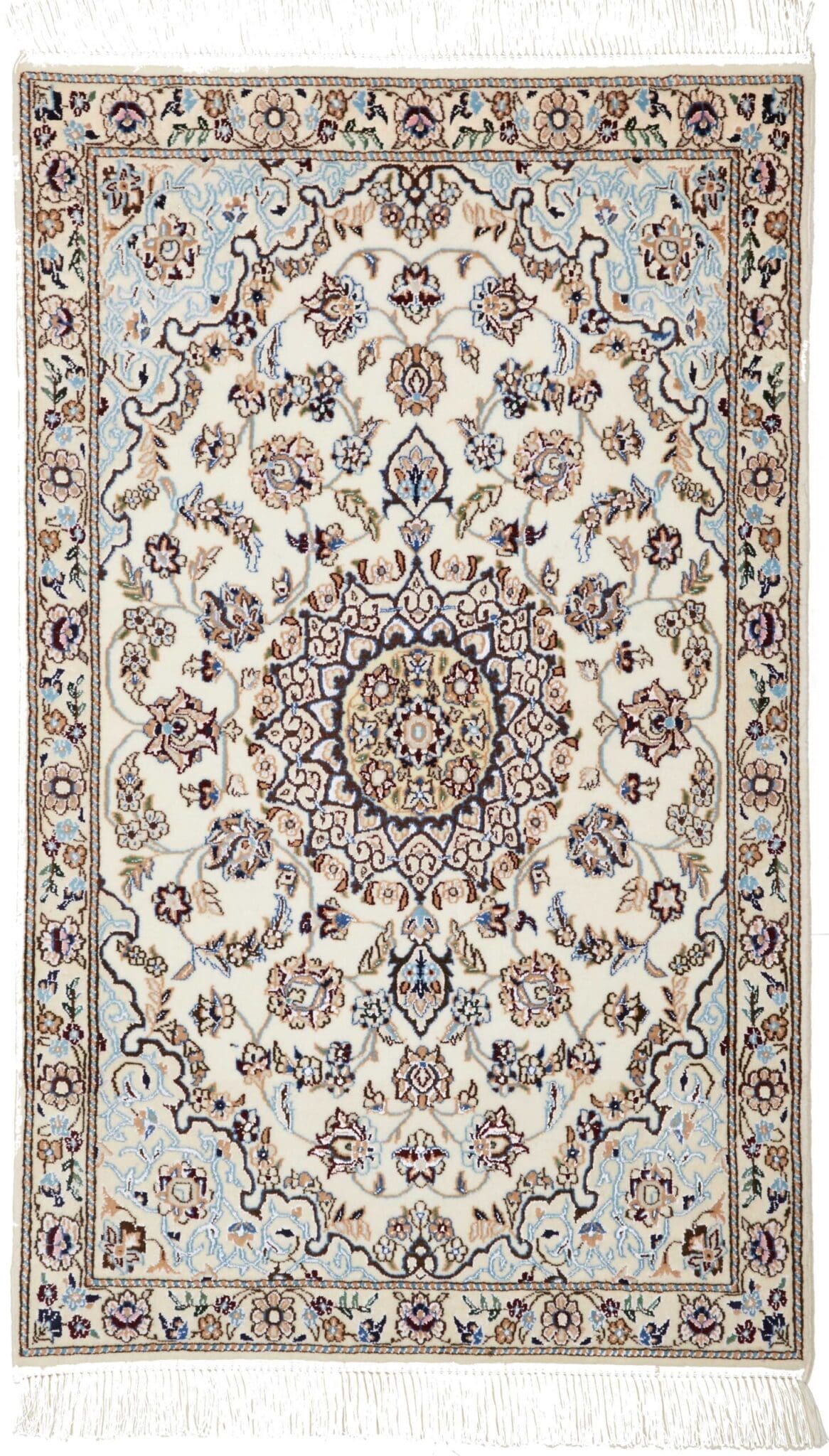 Nain Teppich 64 x 102 cm, florales Muster, Schurwolle, handgeknüpft