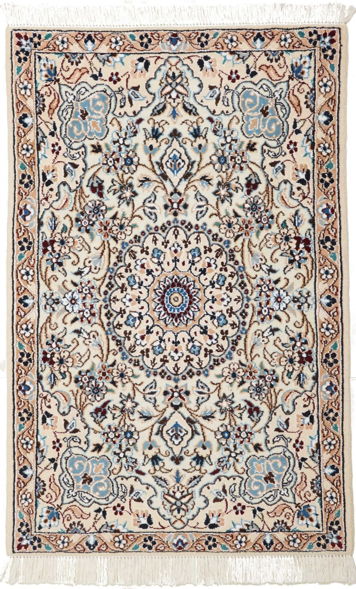 Nain Teppich 64 x 94 cm, florales Design, handgeknüpft, Perserteppich