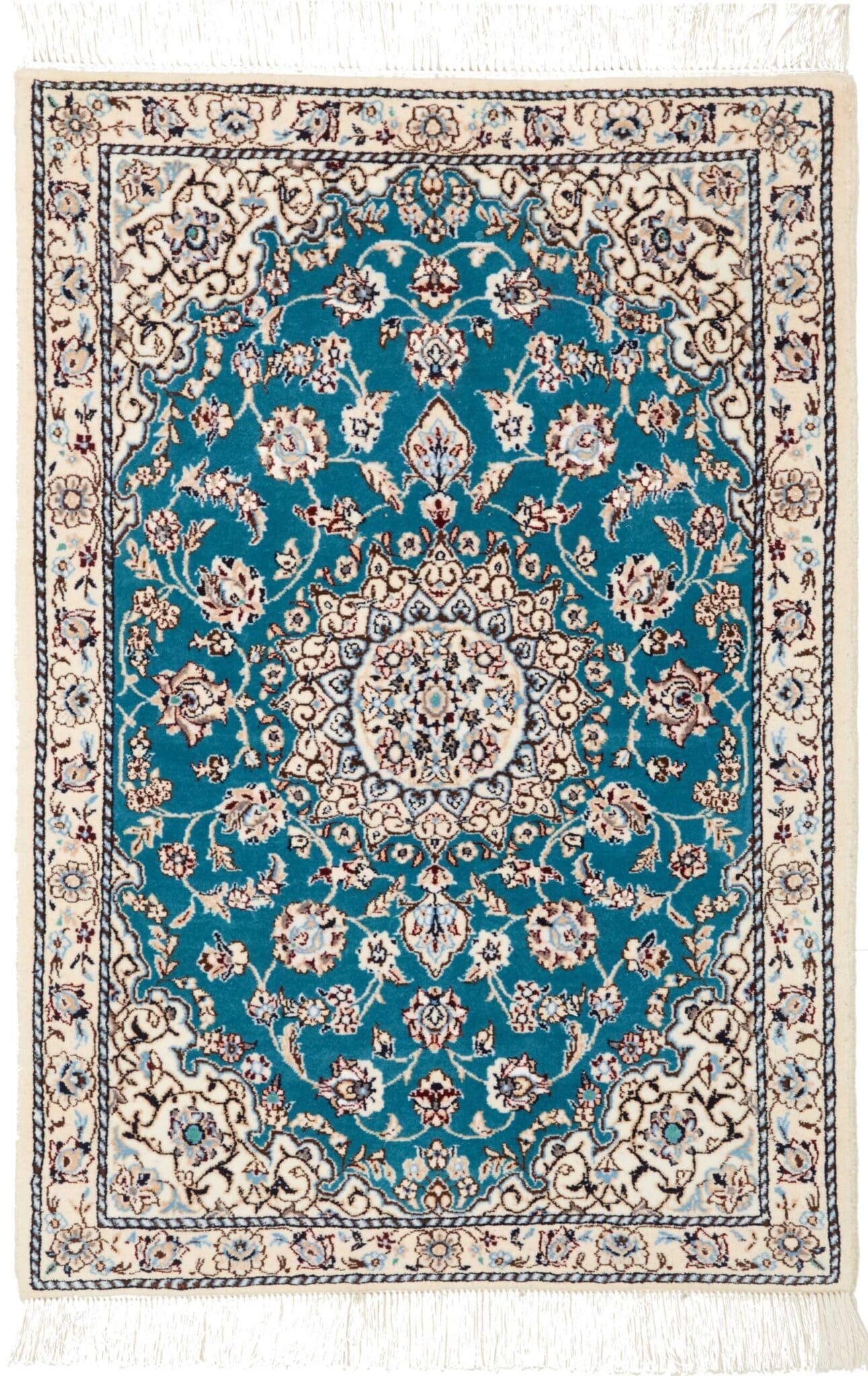 Nain Teppich 65 x 90cm, florales Muster, handgeknüpft, Perserteppich