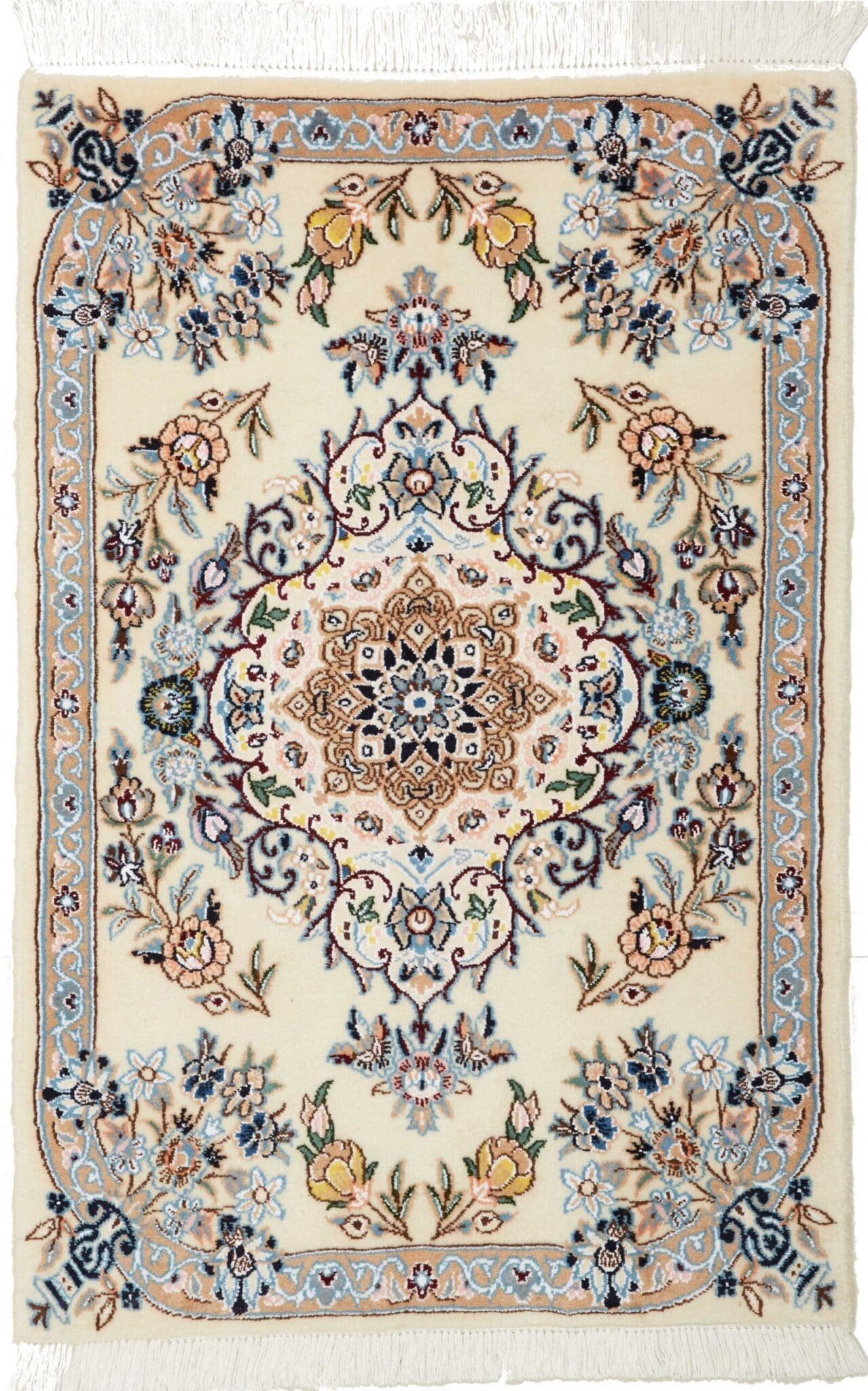 Nain Teppich 65 x 95 cm, florales Muster, handgeknüpft, Perserteppich