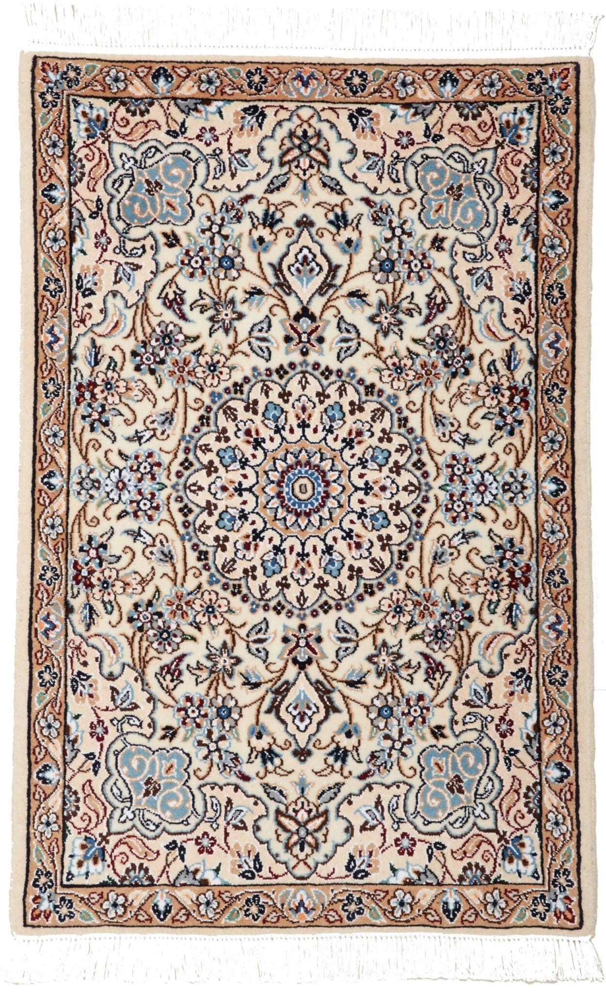 Nain Teppich 66 x 96 cm, florales Muster, Schurwolle, handgeknüpft