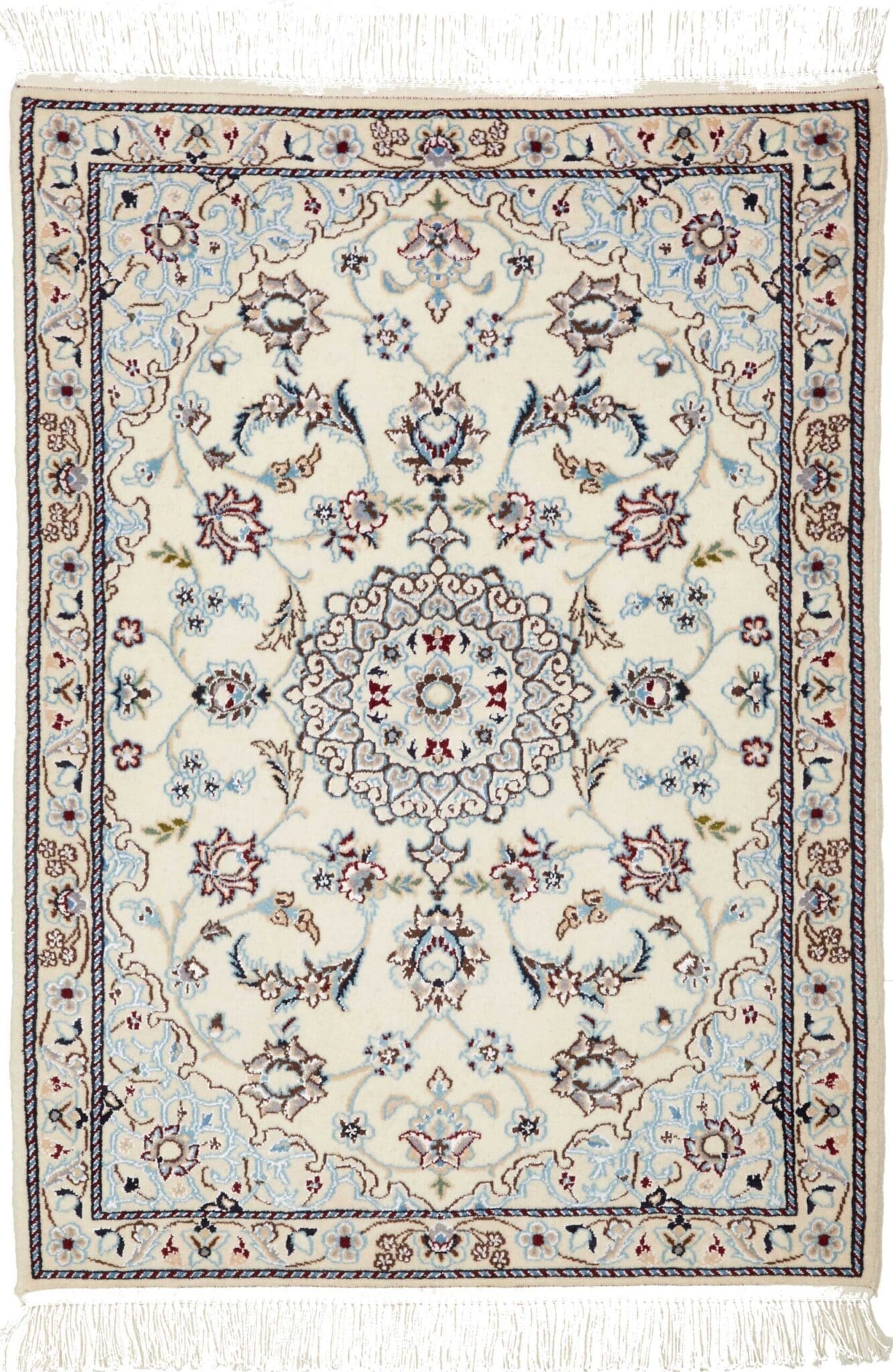 Nain Teppich 67 x 90cm, florales Muster, Schurwolle, handgeknüpft