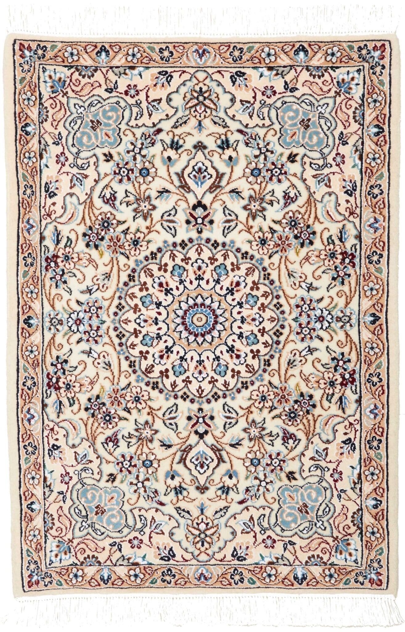 Nain Teppich 68 x 95 cm, florale Muster, Schurwolle, handgeknüpft