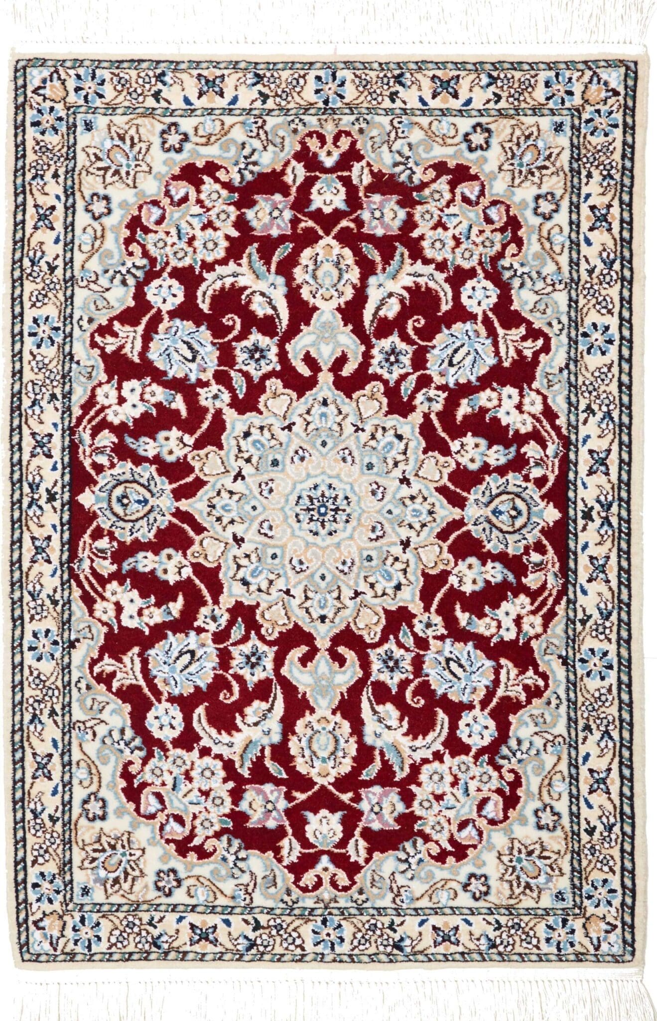 Nain Teppich 68 x 95 cm, florales Muster, handgeknüpft, Perserteppich