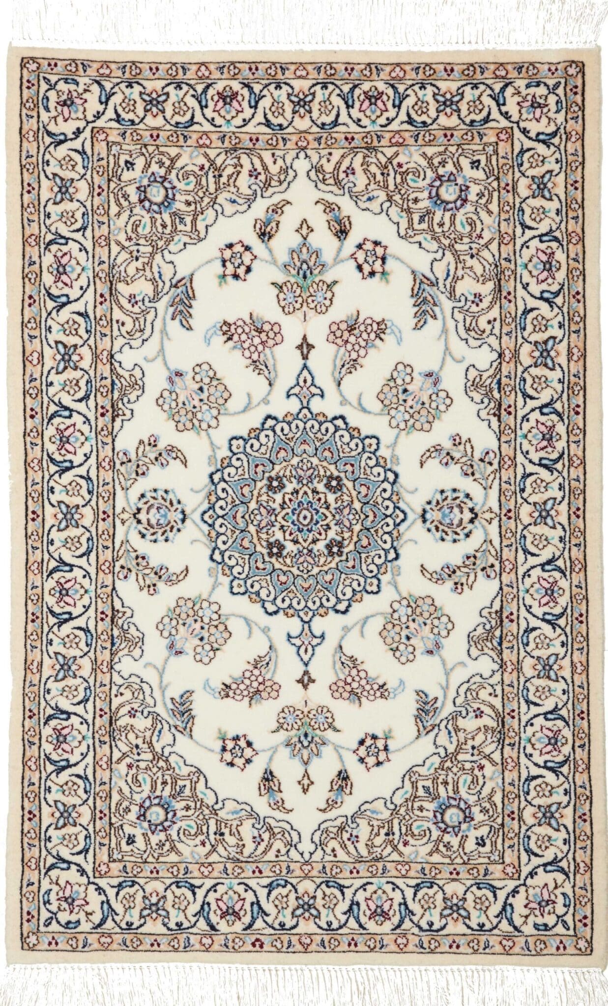 Nain Teppich 68 x 98 cm, florales Muster, Schurwolle, handgeknüpft