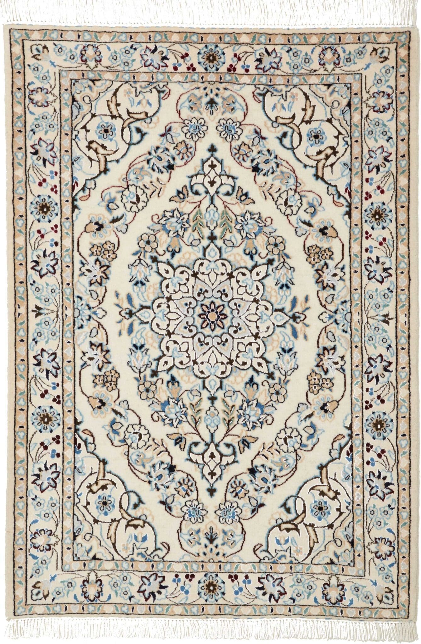 Nain Teppich 69 x 95 cm, florale Muster, Schurwolle, handgeknüpft