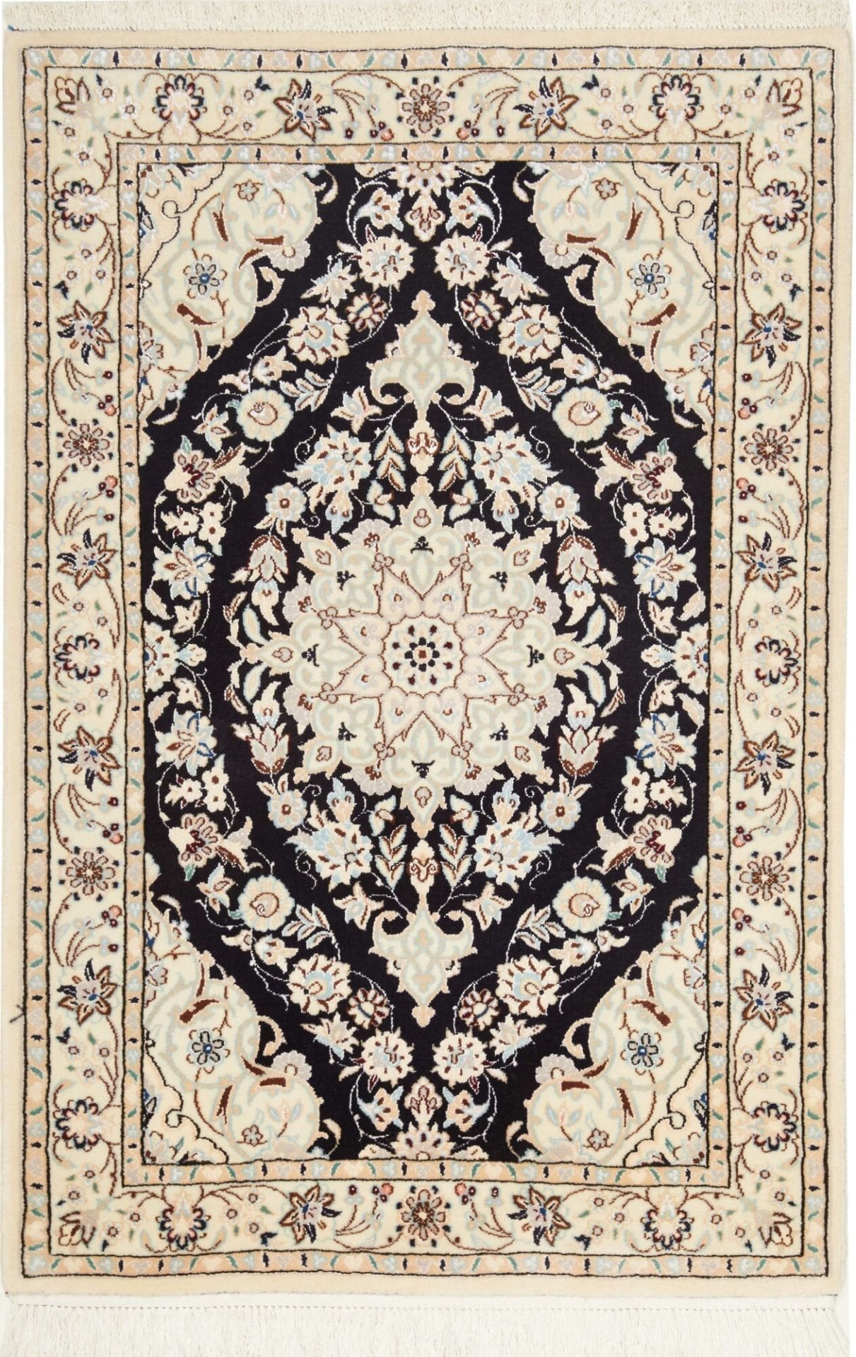 Nain Teppich 75 x 108cm, florales Muster, handgeknüpft, Perserteppich