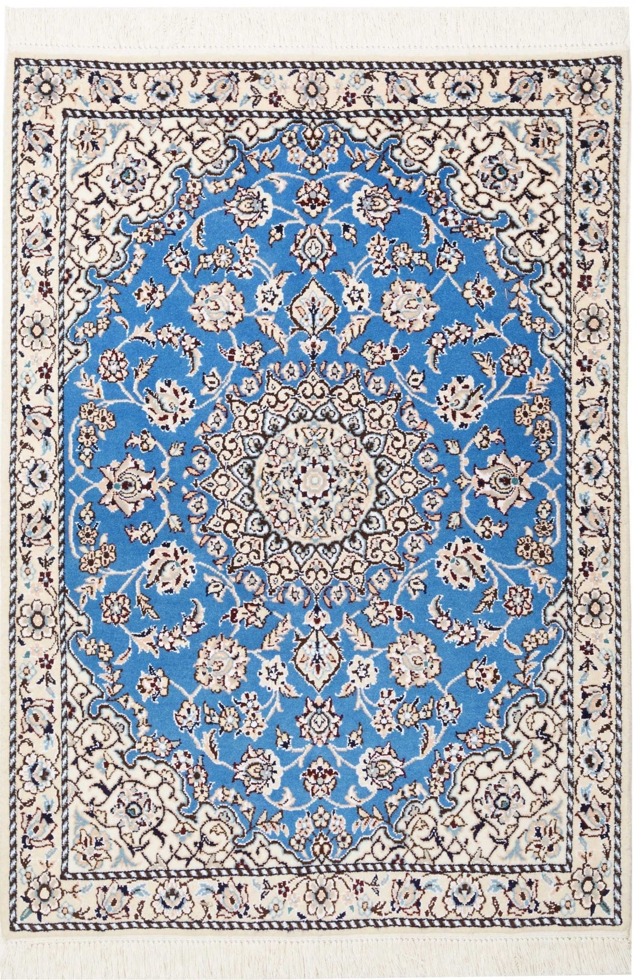 Nain Teppich 81 x 114 cm, florale Muster, Schurwolle, handgeknüpft